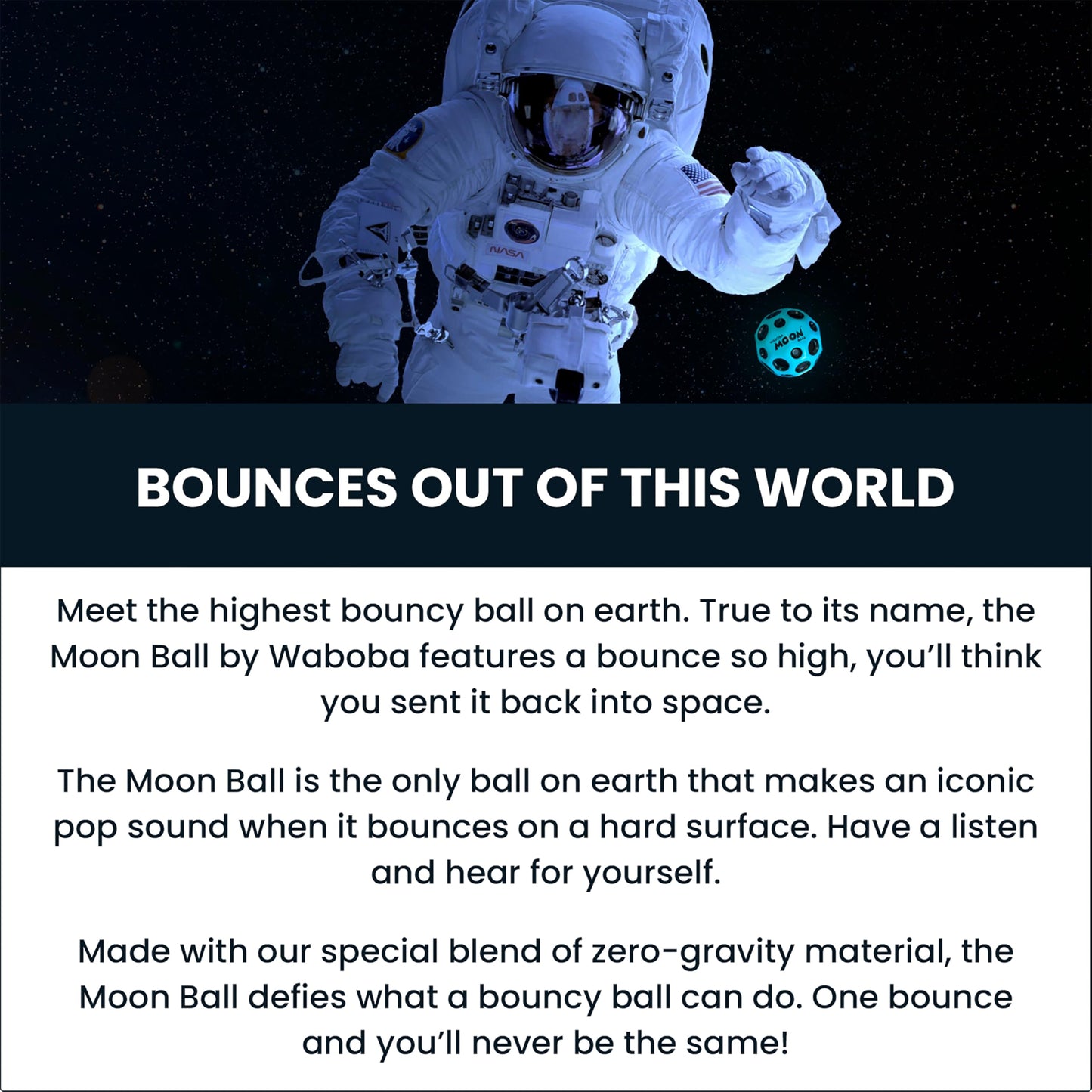 Waboba Moon Ball Dark Side of The Moon — Hyper Bouncy Ball for All Ages | Extreme Bounce