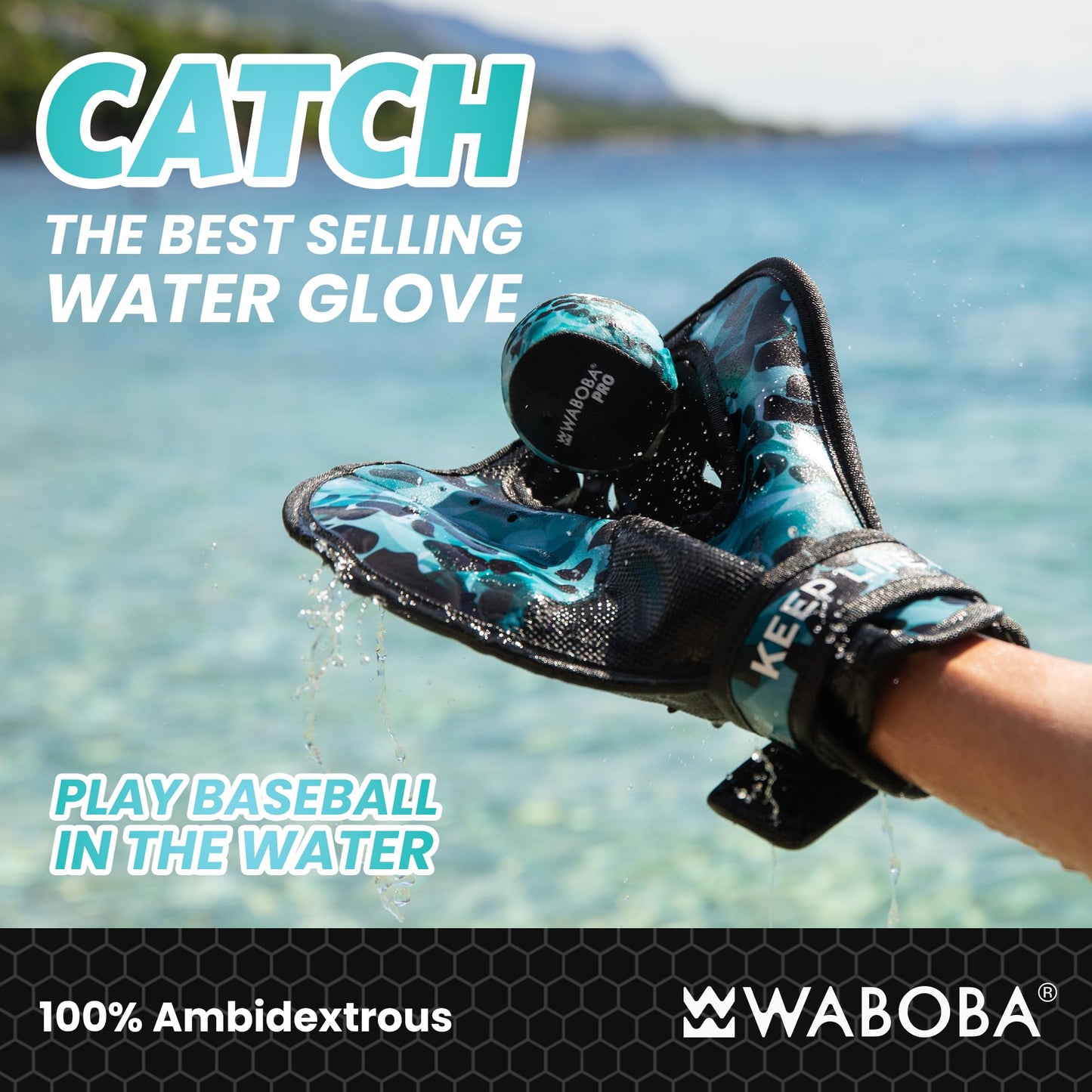 Waboba Catch Water Gloves & Pro Water Bouncing Ball Set – Beach & Pool Fun