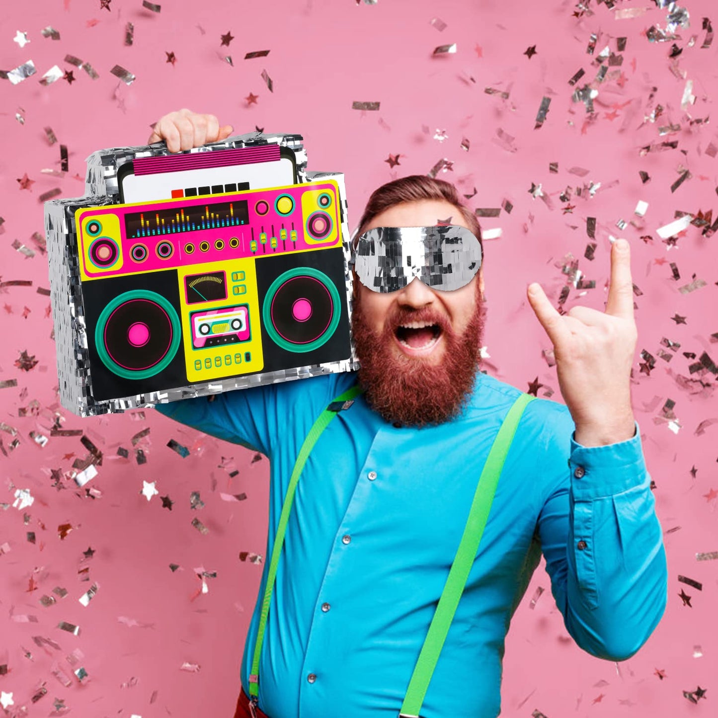 Waenerec Boombox Pinata with Stick & Blindfold – 80s Hip Hop Party Game & Large Radio Gift