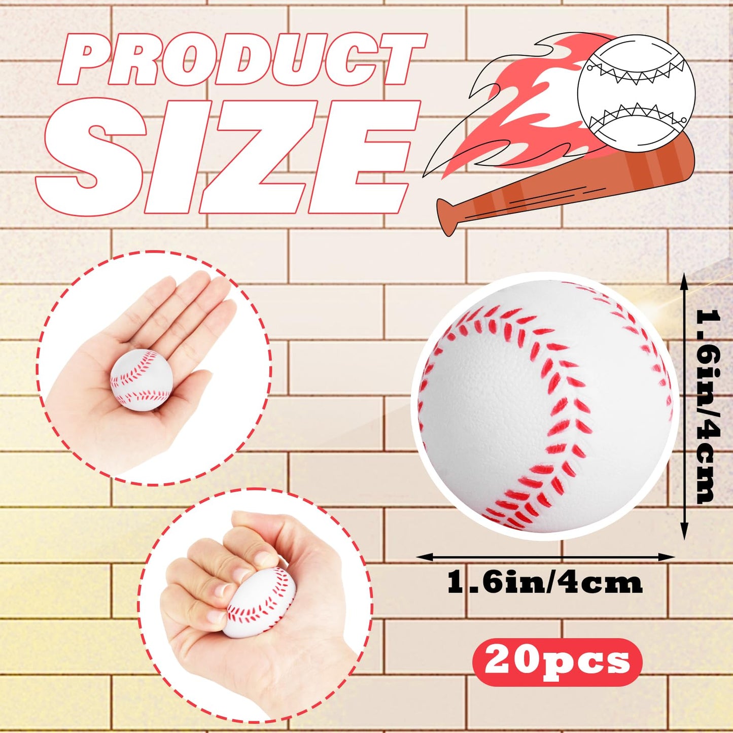 Waenerec Mini Baseball Stress Balls – 20 Pack Foam Squeeze Toys for Kids & Adults