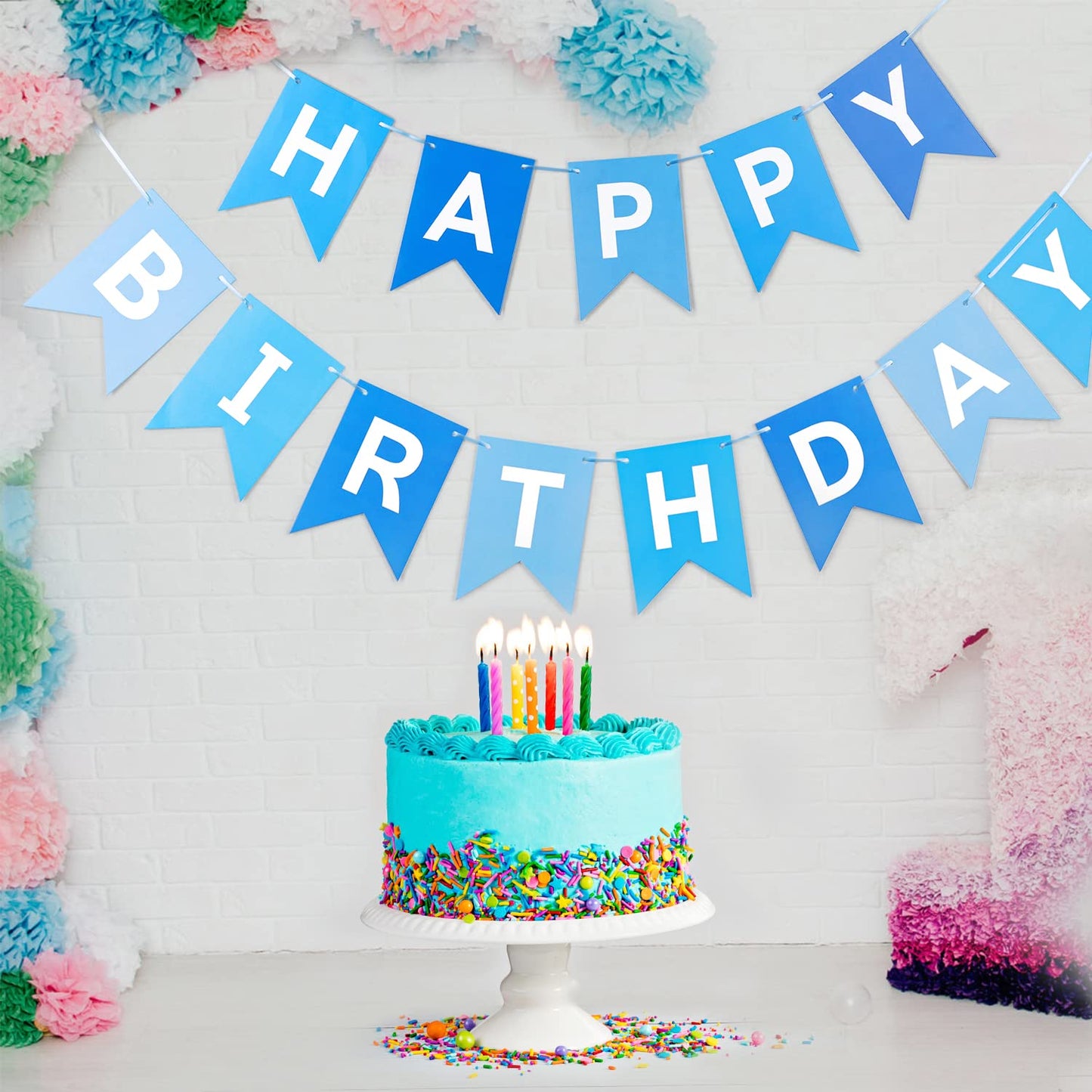 Waenerec Blue Happy Birthday Banner - Self-Assembly Bunting for Kids