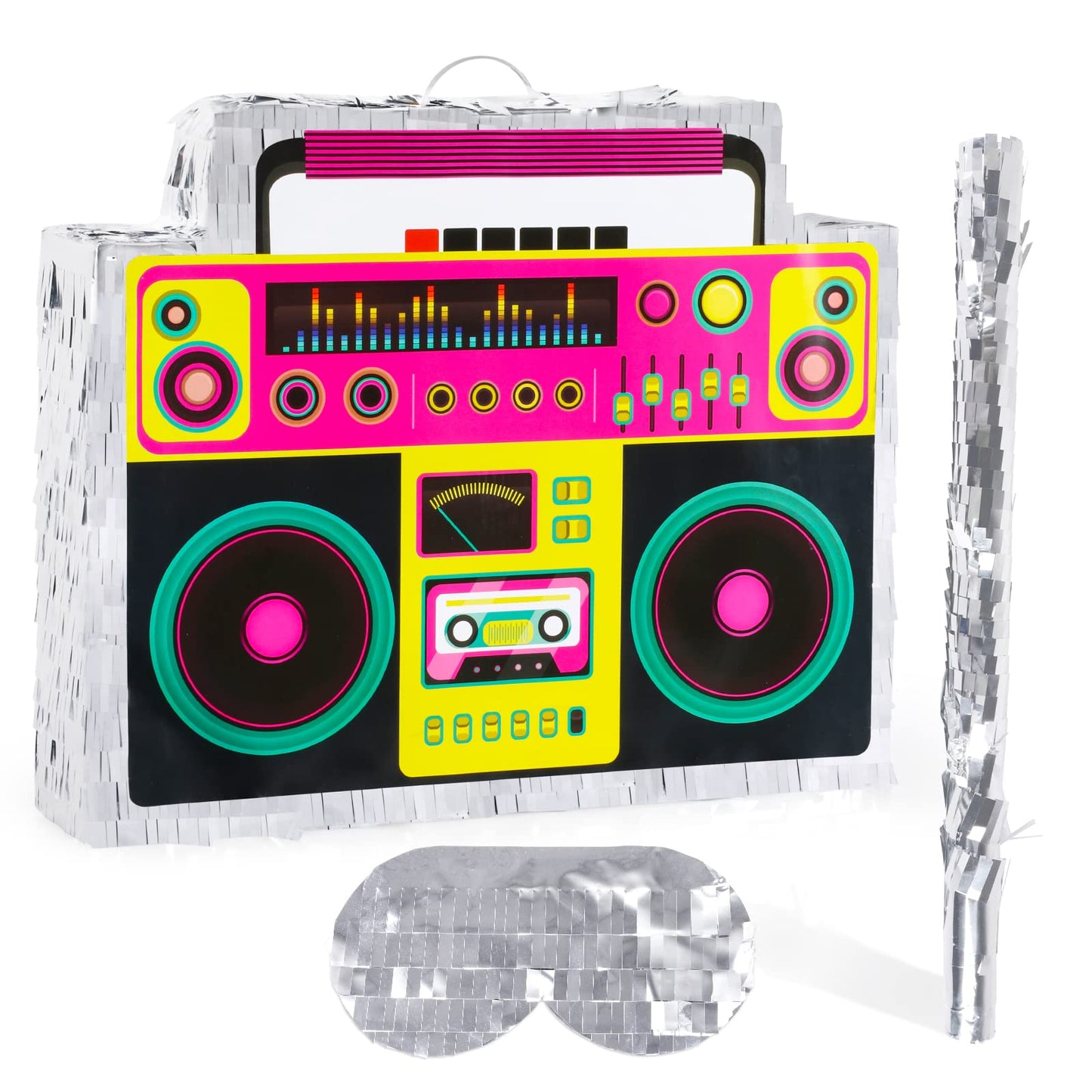 Waenerec Boombox Pinata with Stick & Blindfold – 80s Hip Hop Party Game & Large Radio Gift