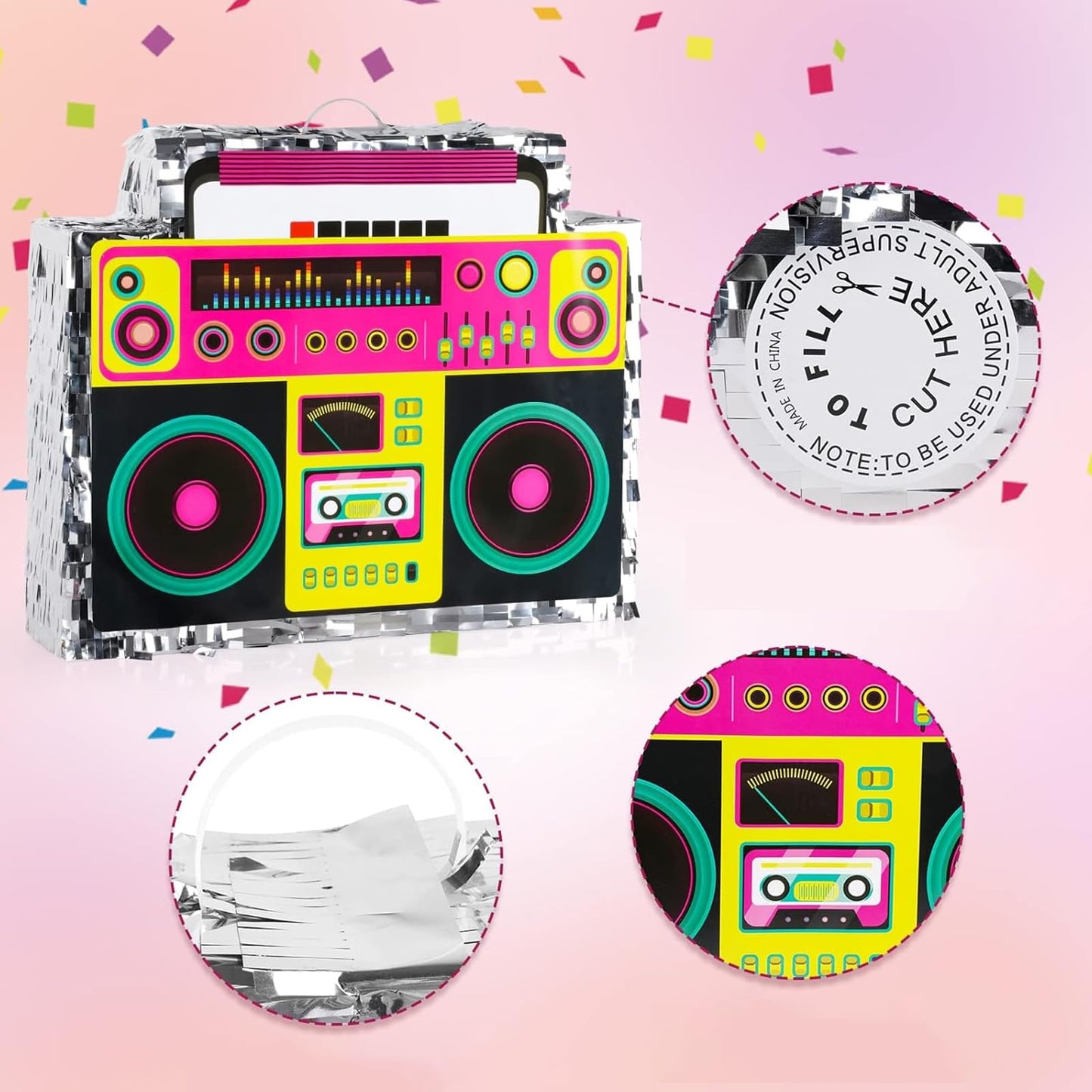 Waenerec Boombox Pinata with Stick & Blindfold – 80s Hip Hop Party Game & Large Radio Gift