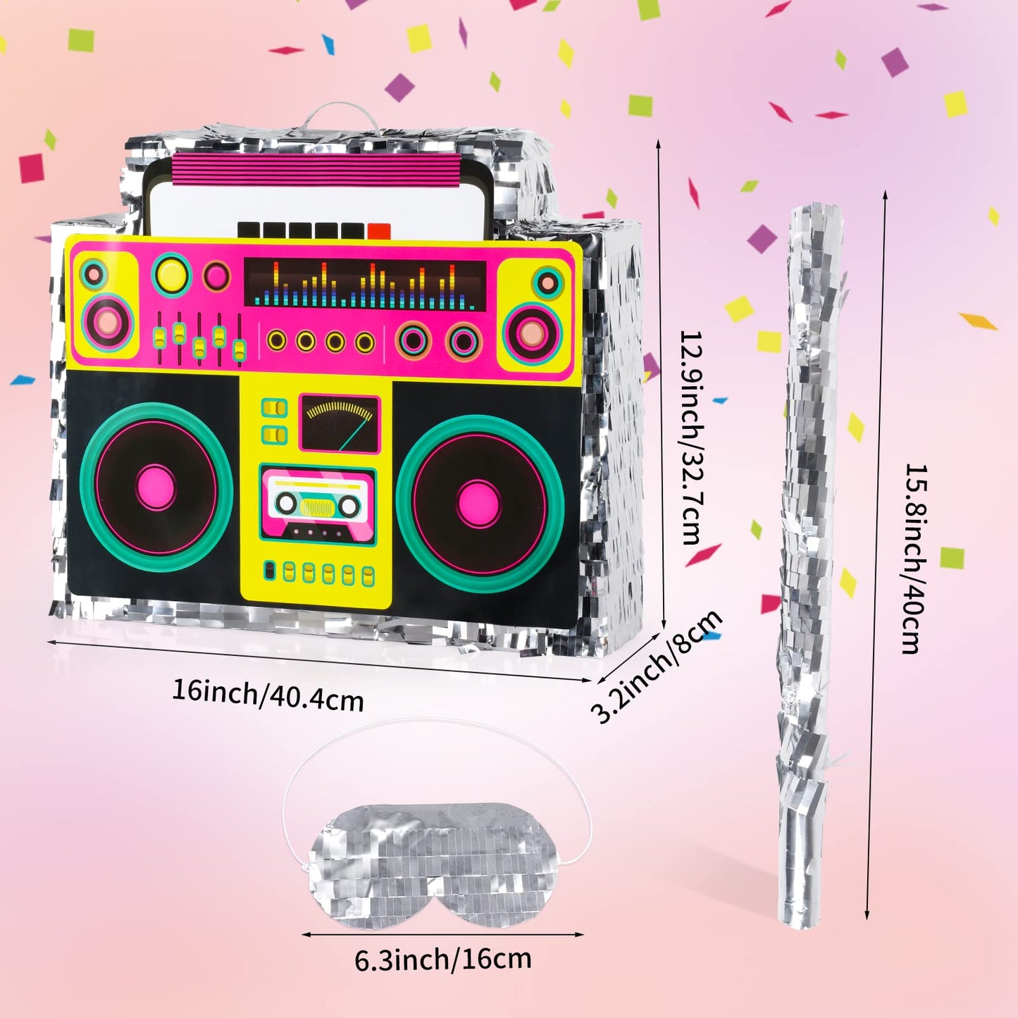 Waenerec Boombox Pinata with Stick & Blindfold – 80s Hip Hop Party Game & Large Radio Gift