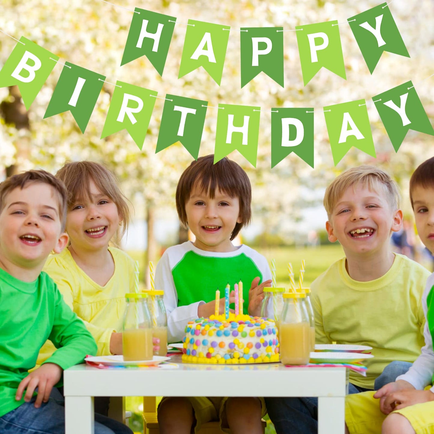 Waenerec Green Happy Birthday Banner – Eco-Friendly Bunting for Kids Parties