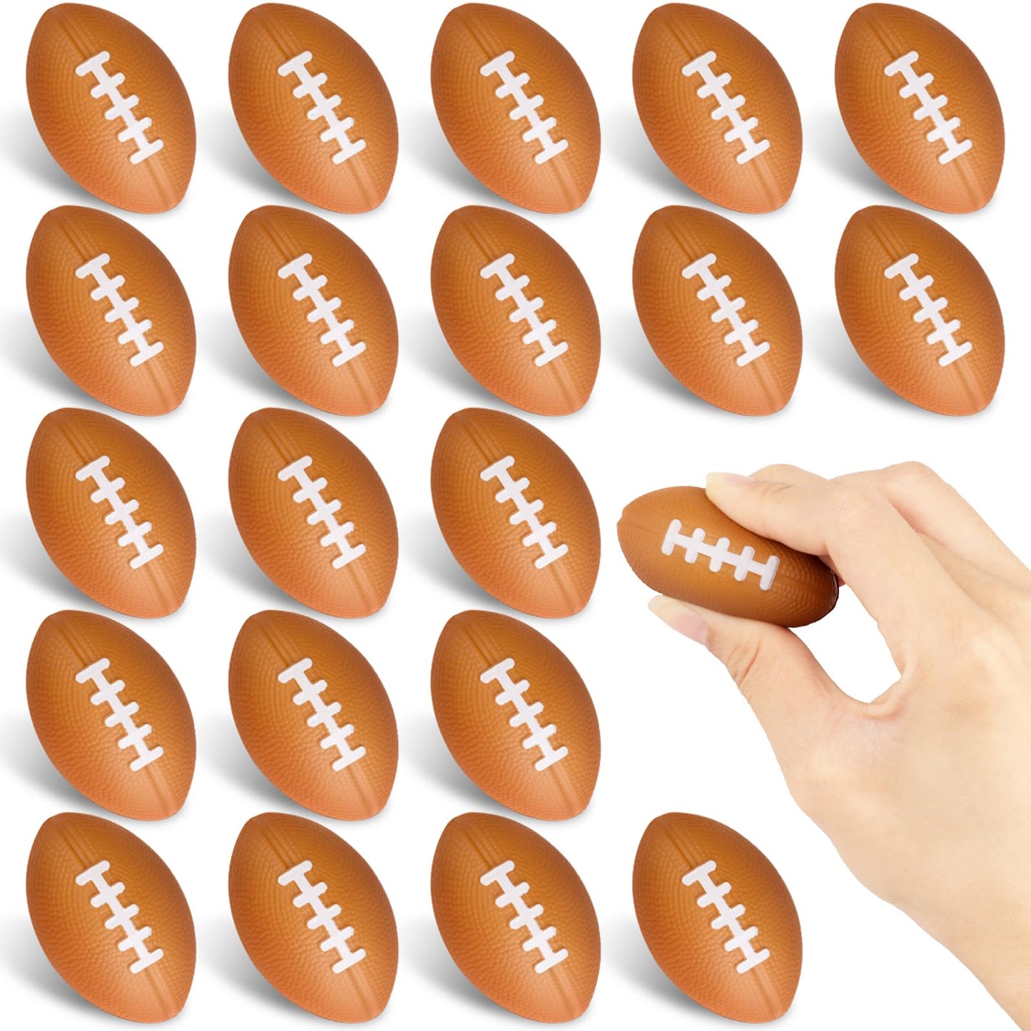 Waenerec Mini Football Stress Balls – 20 Pack Foam Squeeze Toys for Kids, Parties, and Classroom Rewards