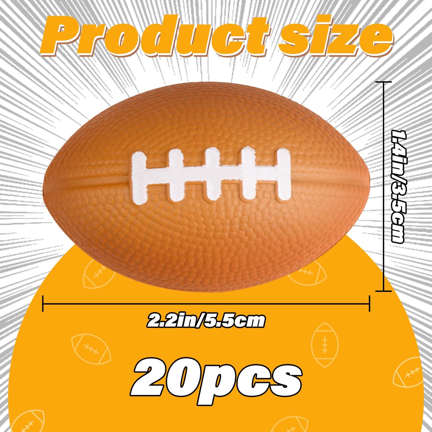 Waenerec Mini Football Stress Balls – 20 Pack Foam Squeeze Toys for Kids, Parties, and Classroom Rewards