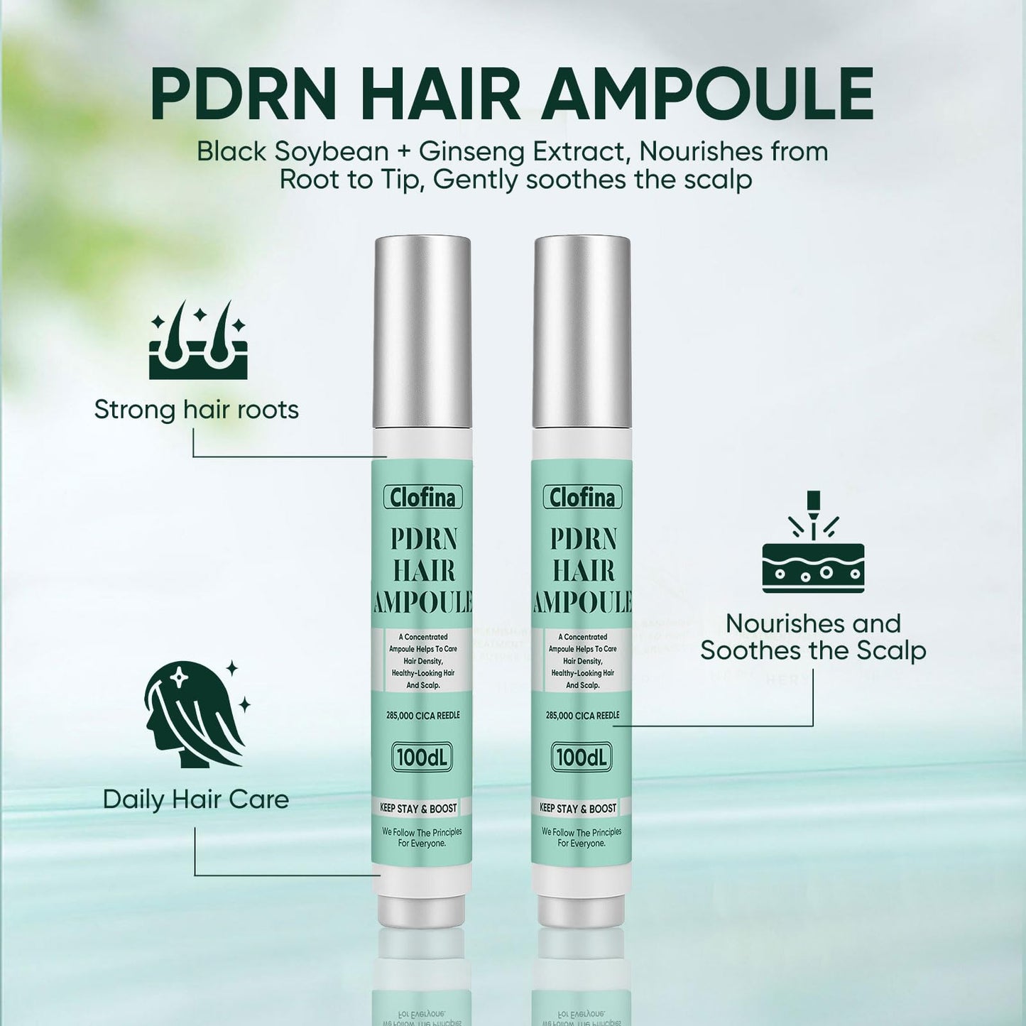 WAESKI PDRN Hair Ampoule 100dl – Vegan PDRN & Centella Scalp Treatment for Thinning Hair (2 PCS)