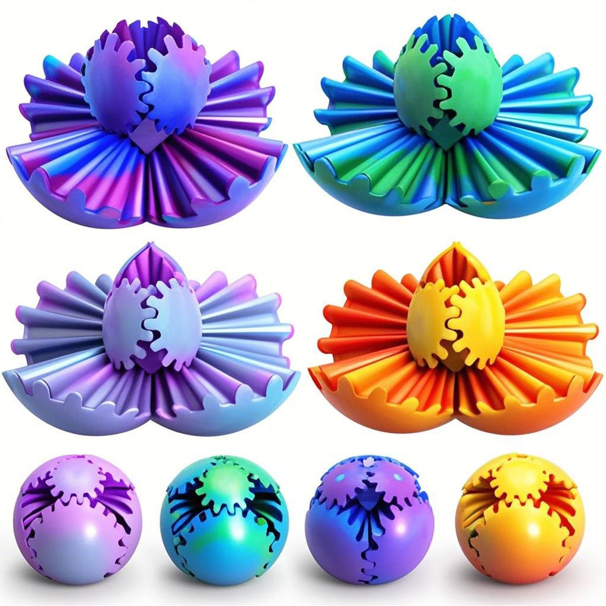 wagkew 4-Piece Gear Ball Fidget Toy – 2.6-Inch 3D-Printed Gear Sphere for Stress Relief