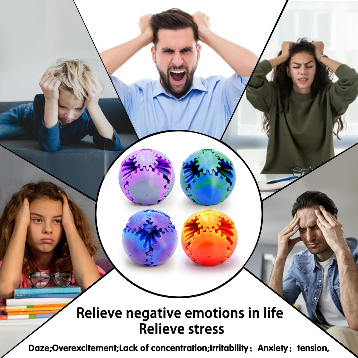 wagkew 4-Piece Gear Ball Fidget Toy – 2.6-Inch 3D-Printed Gear Sphere for Stress Relief