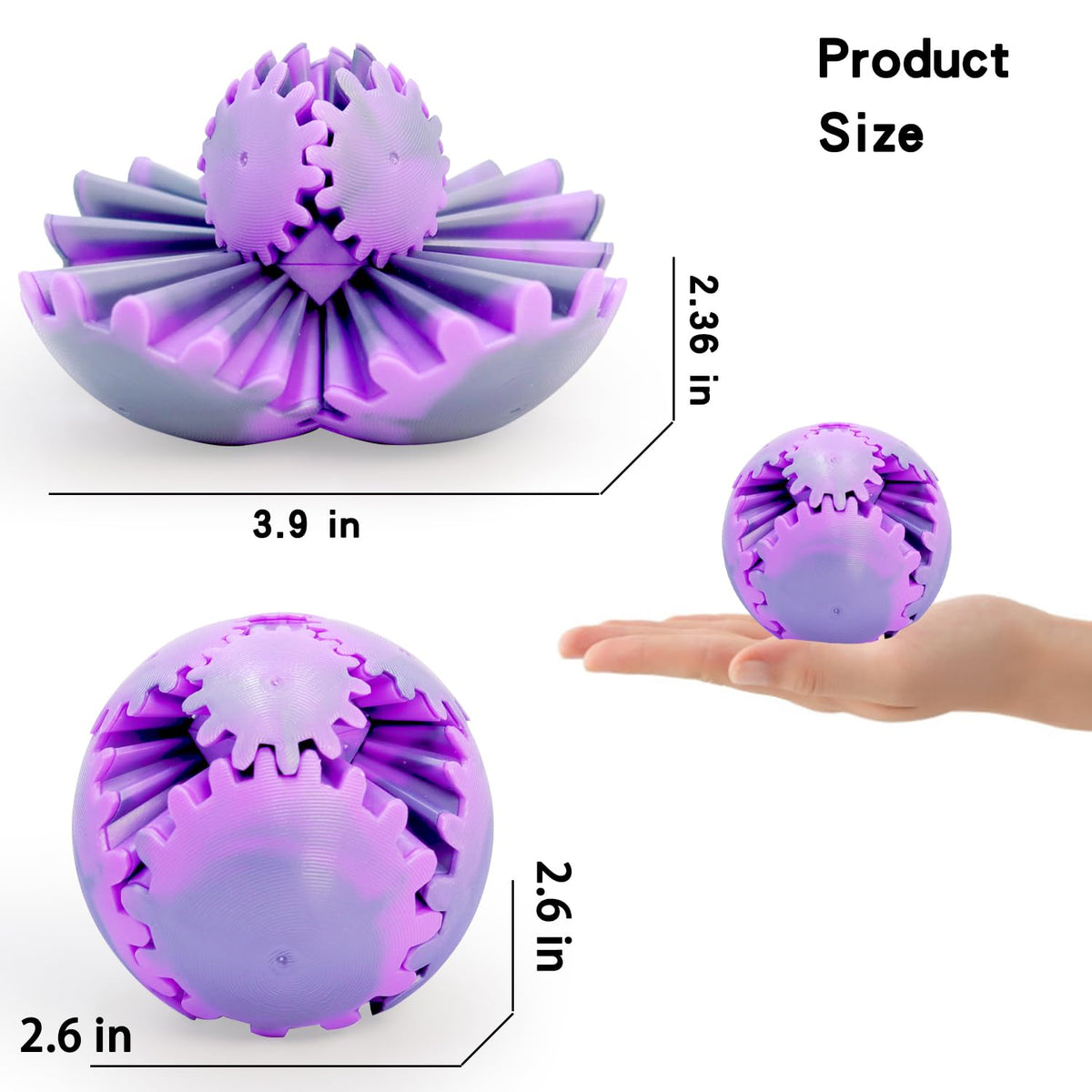 wagkew 4-Piece Gear Ball Fidget Toy – 2.6-Inch 3D-Printed Gear Sphere for Stress Relief