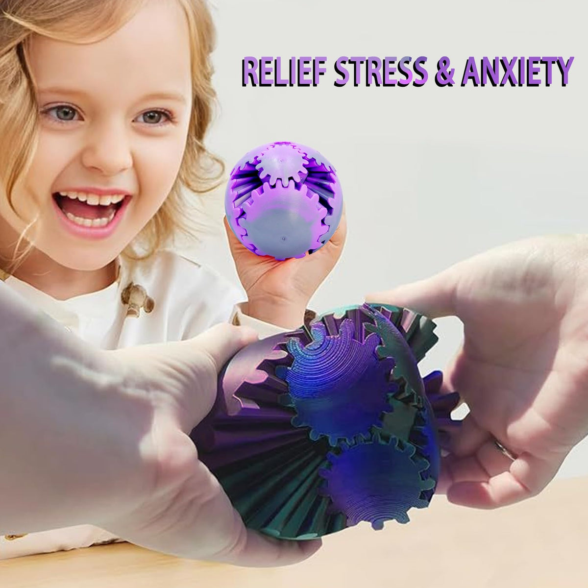 wagkew 4-Piece Gear Ball Fidget Toy – 2.6-Inch 3D-Printed Gear Sphere for Stress Relief