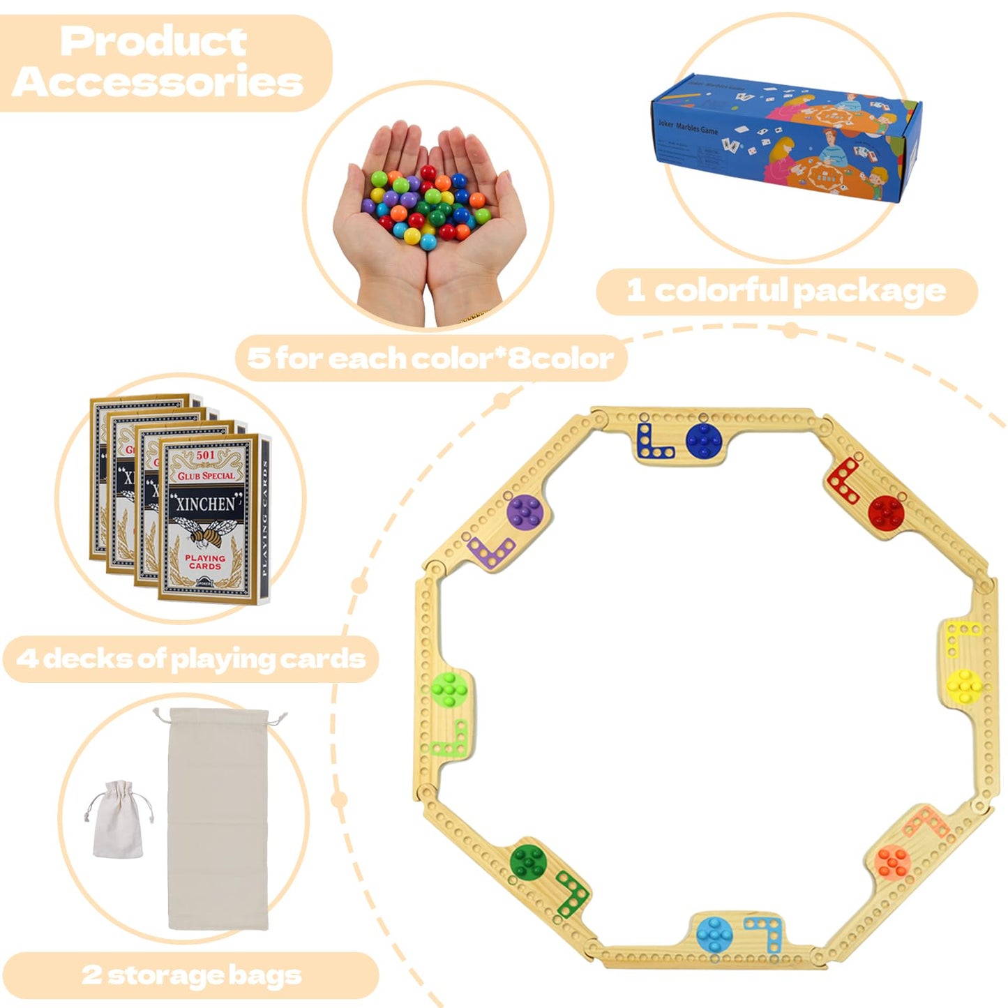 Wahartoly Jokers and Marbles Board Game – 8-Board Wooden Travel Game for 2-8 Players