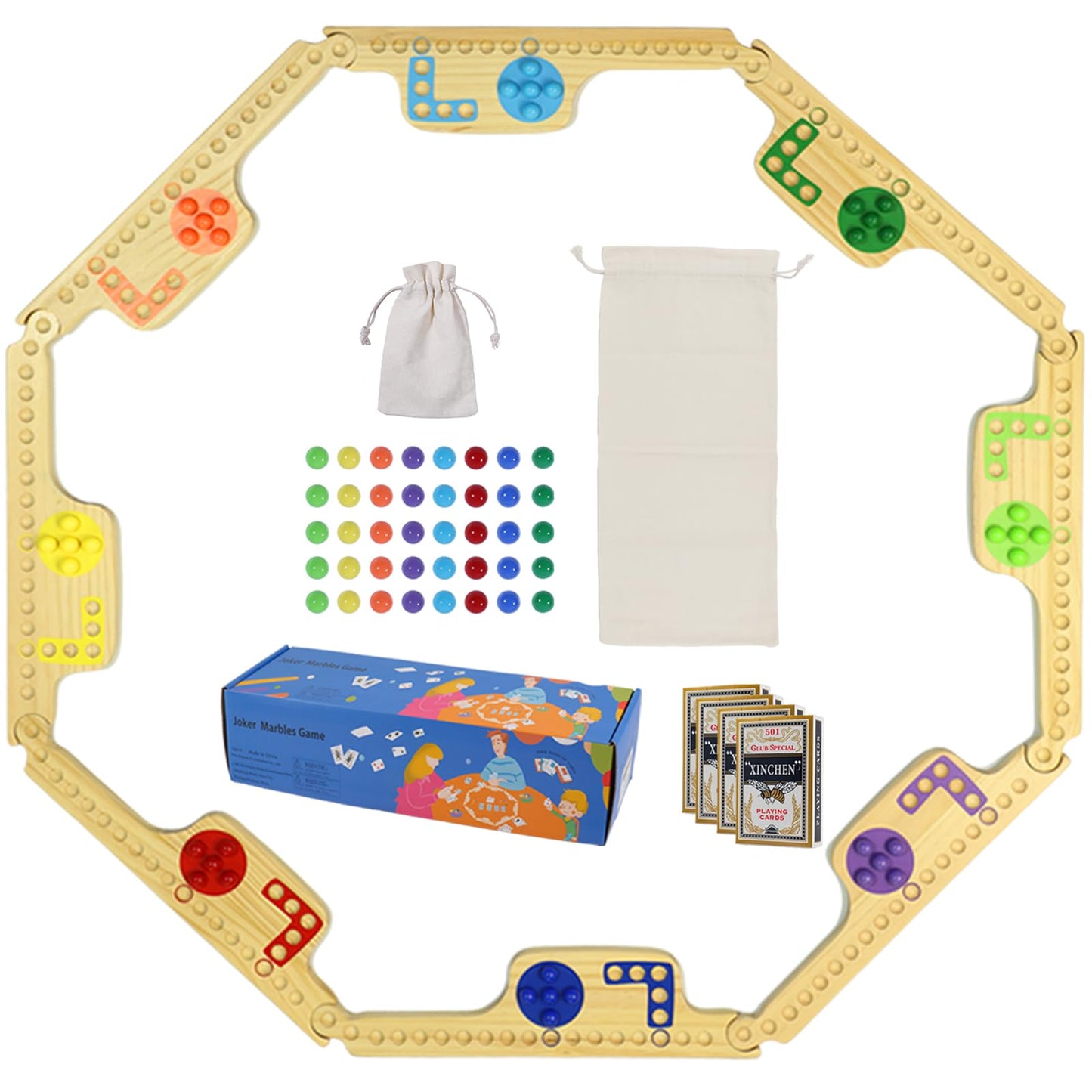 Wahartoly Jokers and Marbles Board Game – 8-Board Wooden Travel Game for 2-8 Players