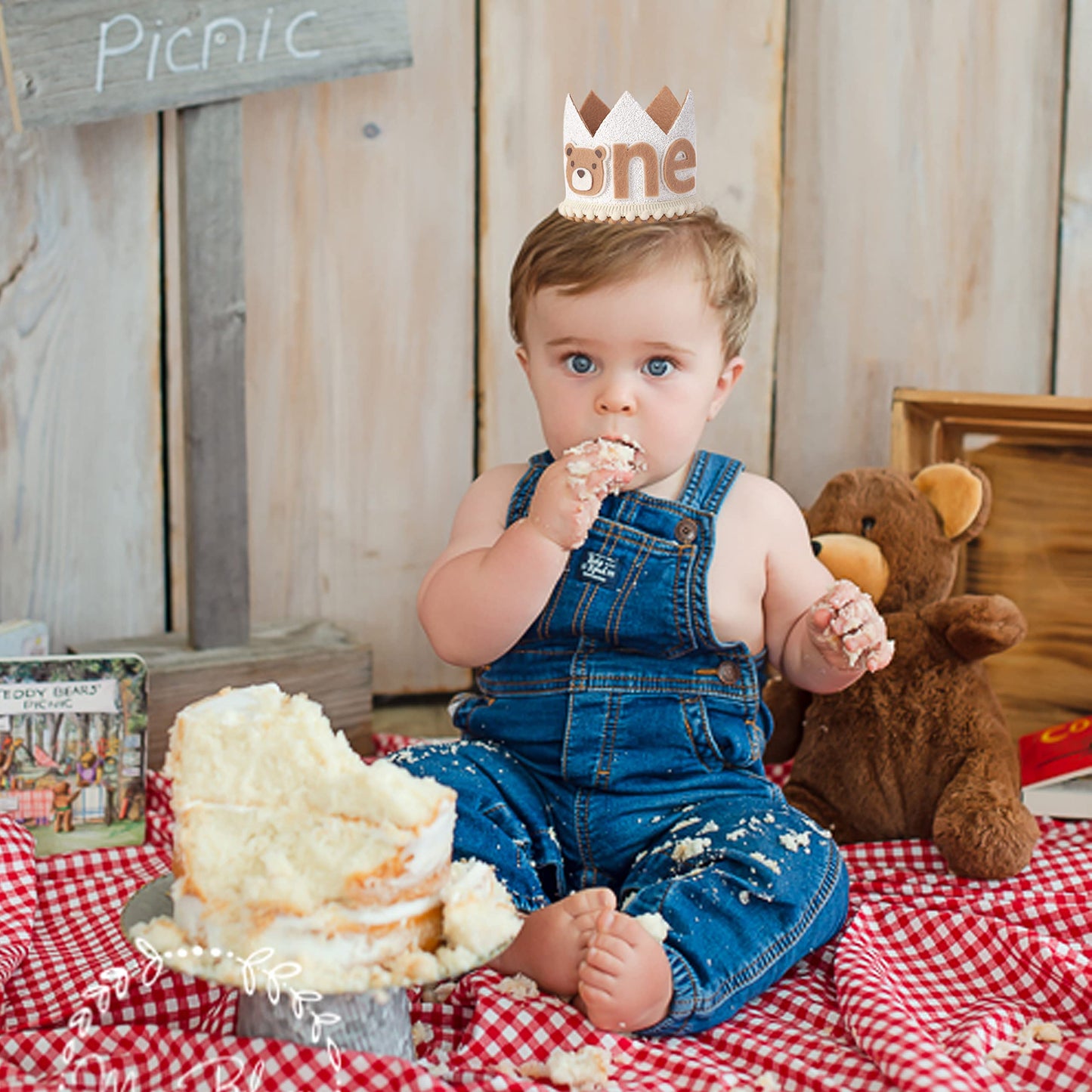 WAHAWU Little Bear Wild One Birthday Hat – Neutral Bear Crown for Baby's 1st Birthday