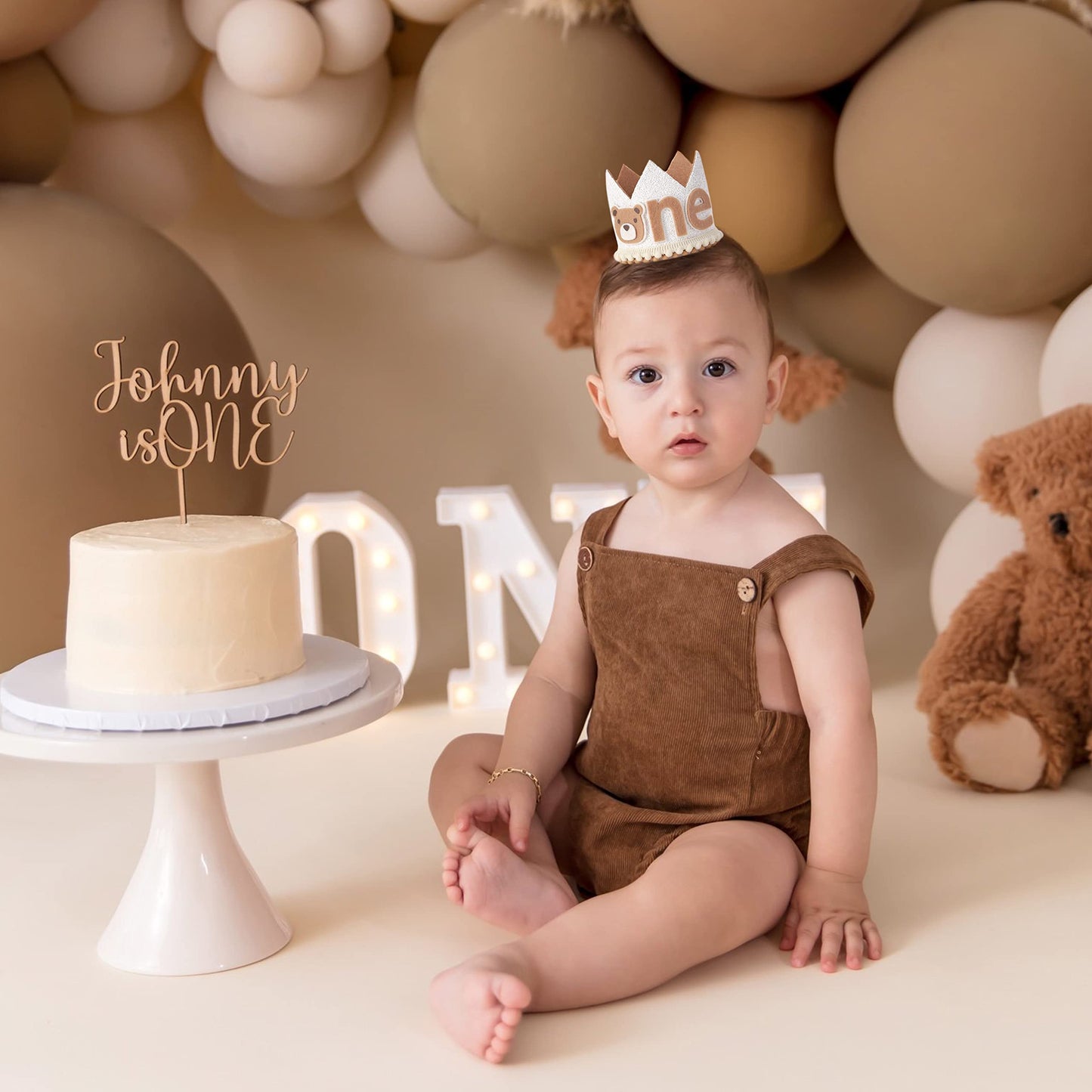 WAHAWU Little Bear Wild One Birthday Hat – Neutral Bear Crown for Baby's 1st Birthday