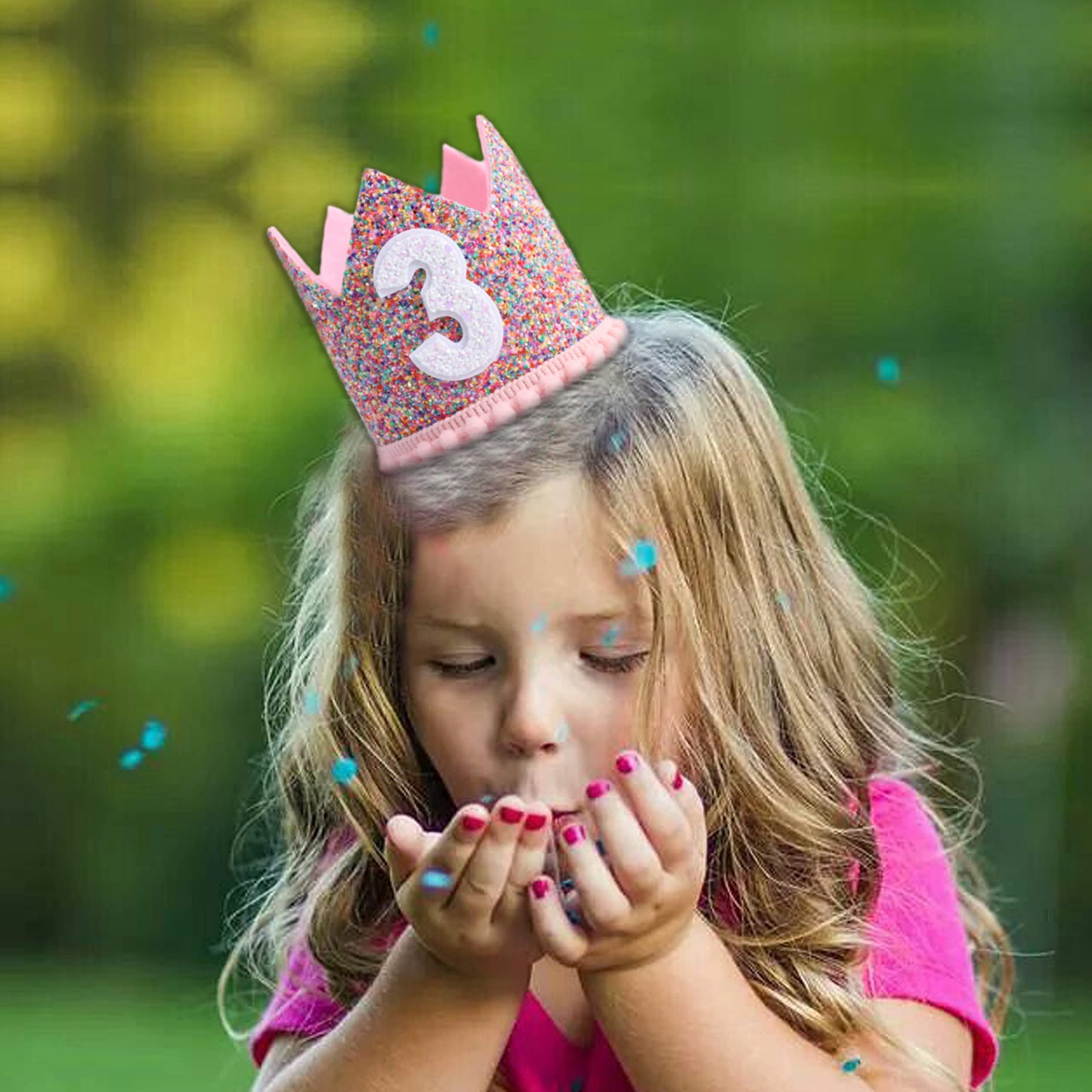 WAHAWU Rainbow Crown for 3rd Birthday Party – Glitter Crown, Birthday Hats & Photo Props