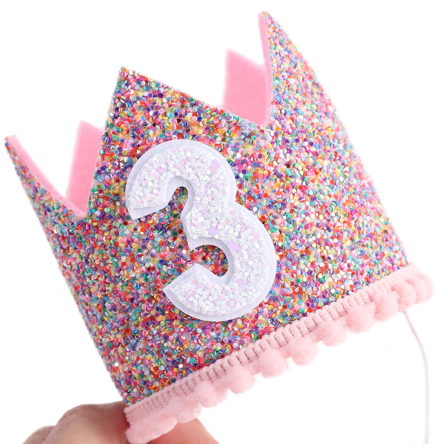 WAHAWU Rainbow Crown for 3rd Birthday Party – Glitter Crown, Birthday Hats & Photo Props