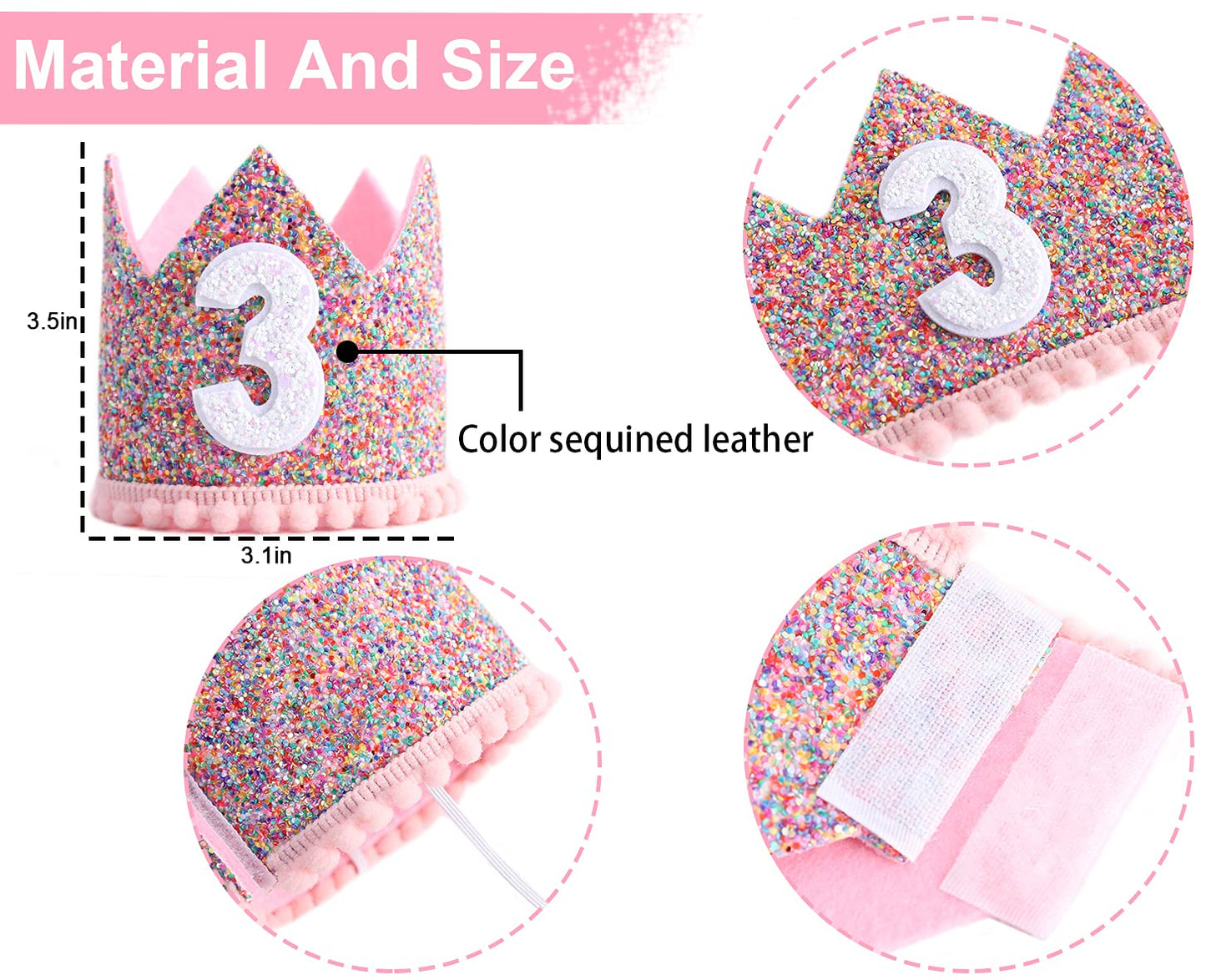 WAHAWU Rainbow Crown for 3rd Birthday Party – Glitter Crown, Birthday Hats & Photo Props