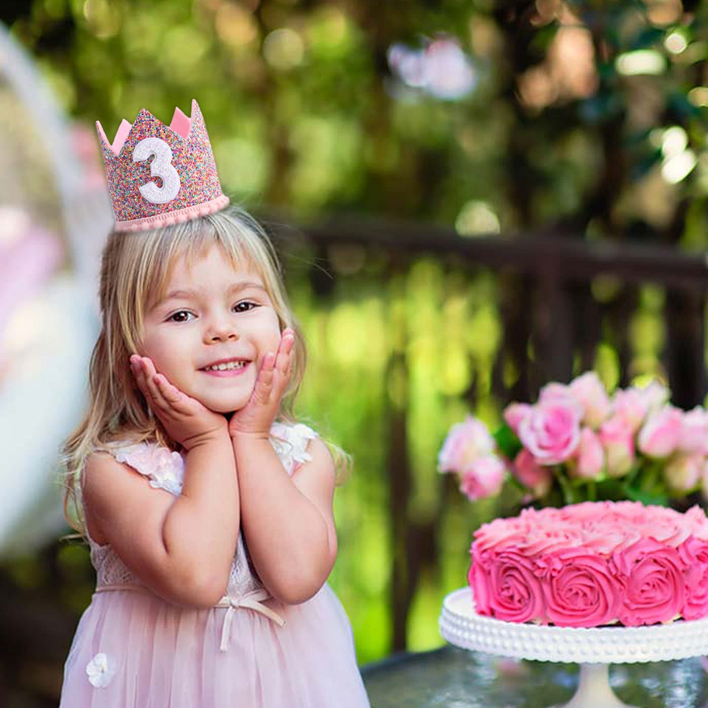 WAHAWU Rainbow Crown for 3rd Birthday Party – Glitter Crown, Birthday Hats & Photo Props
