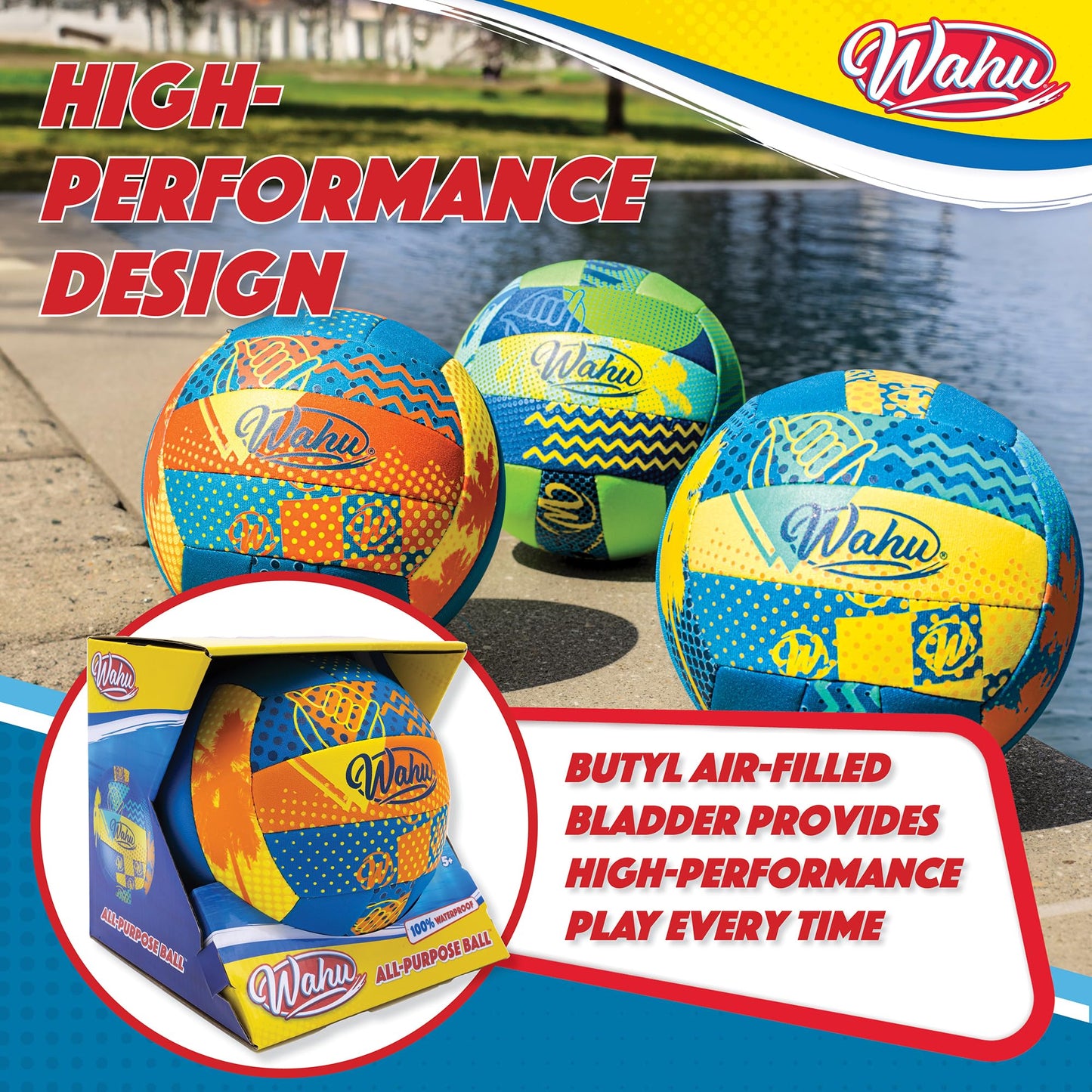 Wahu 100% Waterproof All-Purpose Ball — 6.5-inch Outdoor Pool & Beach Sports Ball (Orange)