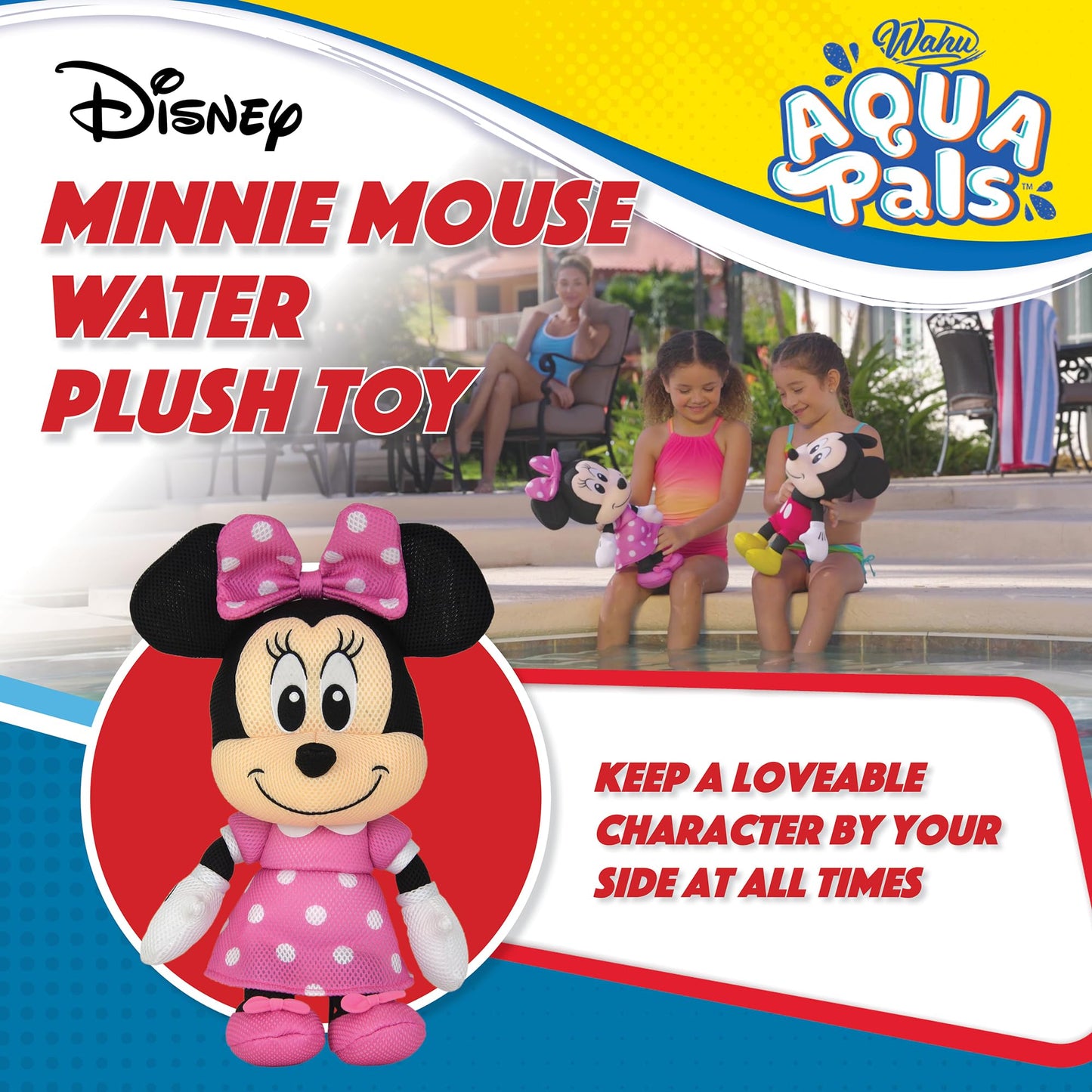 WAHU Aqua Pals Minnie Mouse 16-Inch Plush Water Toy for Pool, Bath & Beach