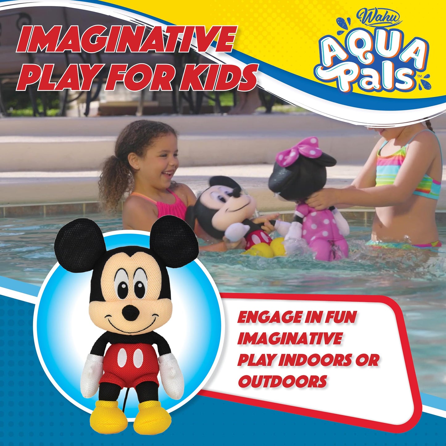 WAHU Aqua Pals Mickey Mouse Plush Water Toy for Kids 2+, 16-inch – Pool & Bath Fun