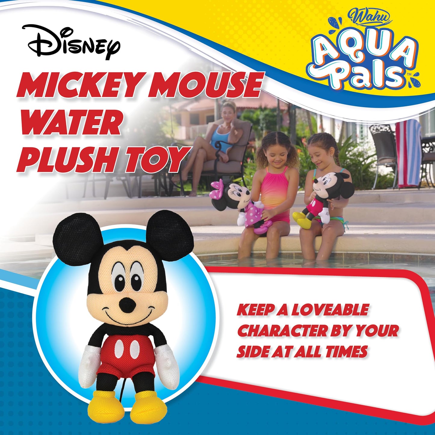 WAHU Aqua Pals Mickey Mouse Plush Water Toy for Kids 2+, 16-inch – Pool & Bath Fun