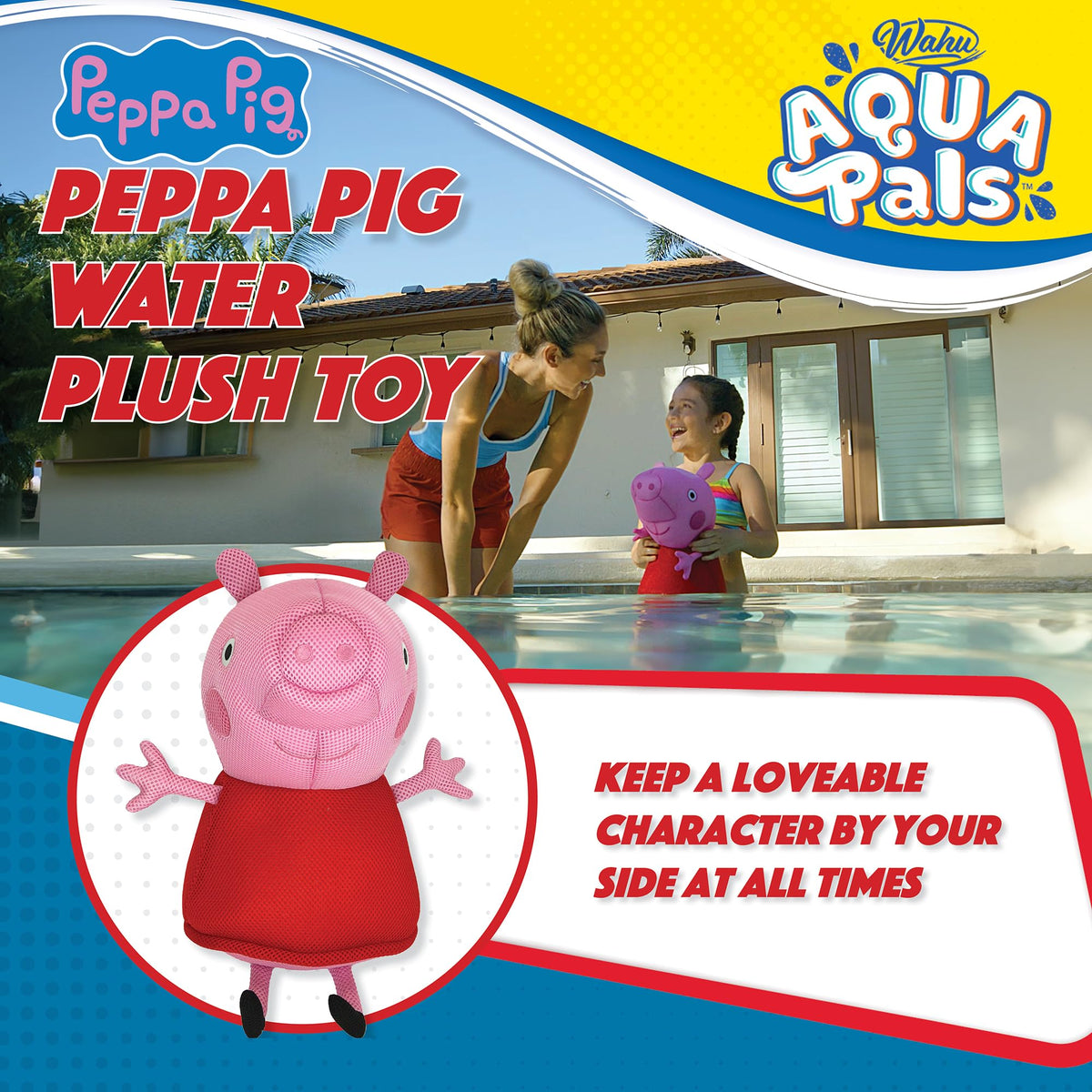 WAHU Aqua Pals Peppa Pig Plush Water Toy – 16in, Fast-Drying Waterproof Doll for Pool & Bath