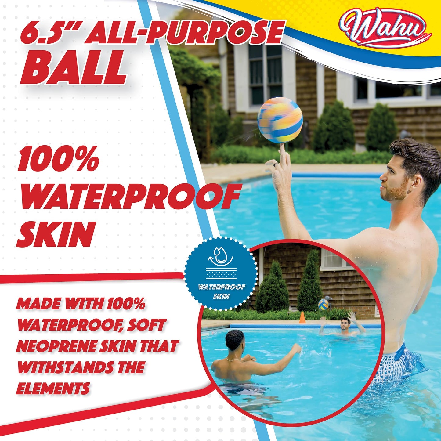 Wahu 100% Waterproof All-Purpose Ball — 6.5-inch Outdoor Pool & Beach Sports Ball (Orange)