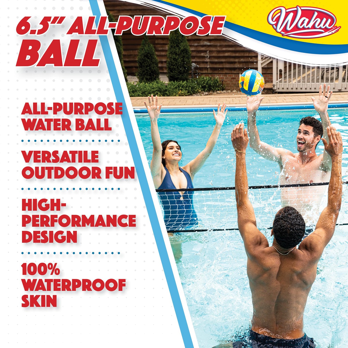 Wahu 100% Waterproof All-Purpose Ball — 6.5-inch Outdoor Pool & Beach Sports Ball (Orange)