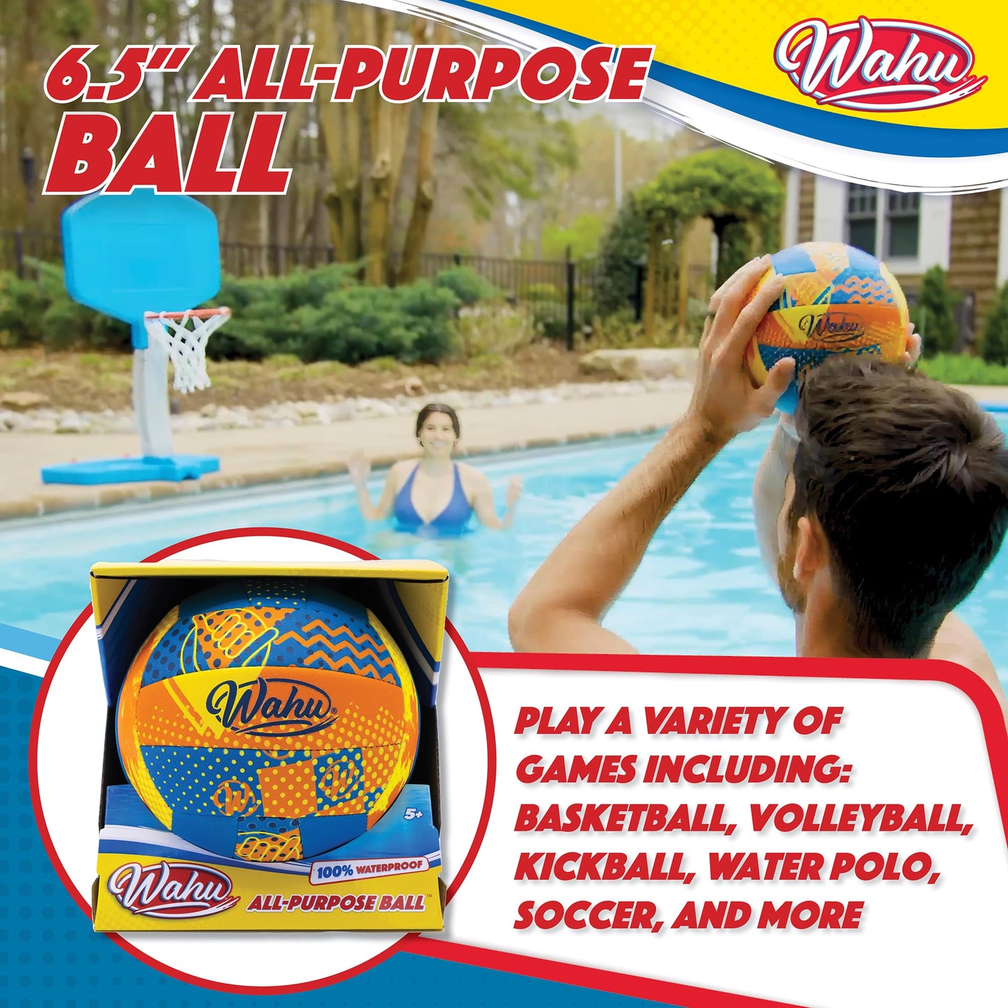 Wahu 100% Waterproof All-Purpose Ball — 6.5-inch Outdoor Pool & Beach Sports Ball (Orange)