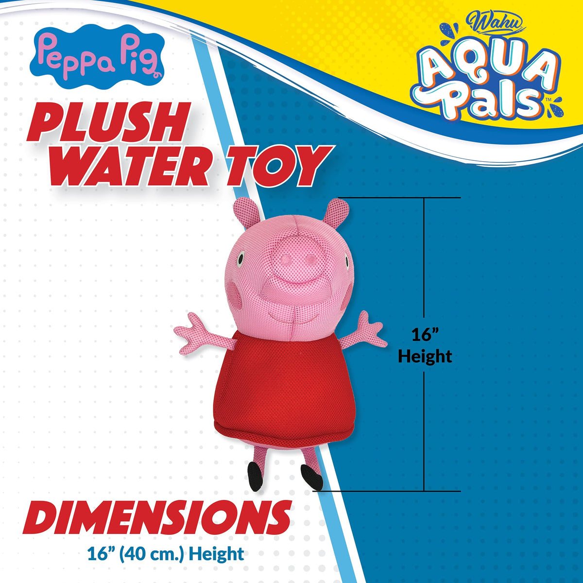WAHU Aqua Pals Peppa Pig Plush Water Toy – 16in, Fast-Drying Waterproof Doll for Pool & Bath