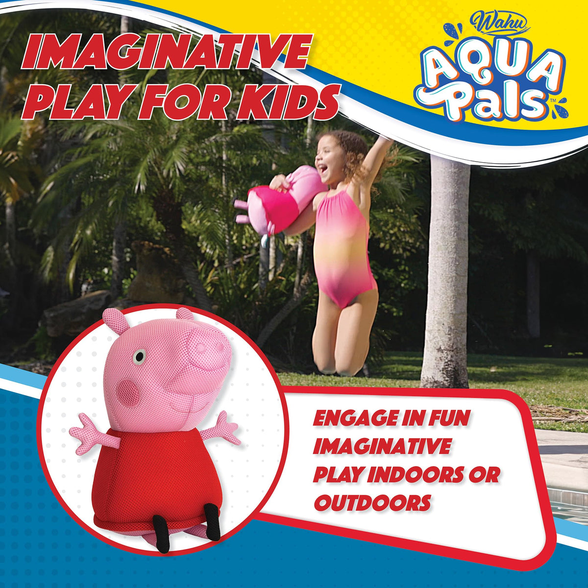 WAHU Aqua Pals Peppa Pig Plush Water Toy – 16in, Fast-Drying Waterproof Doll for Pool & Bath
