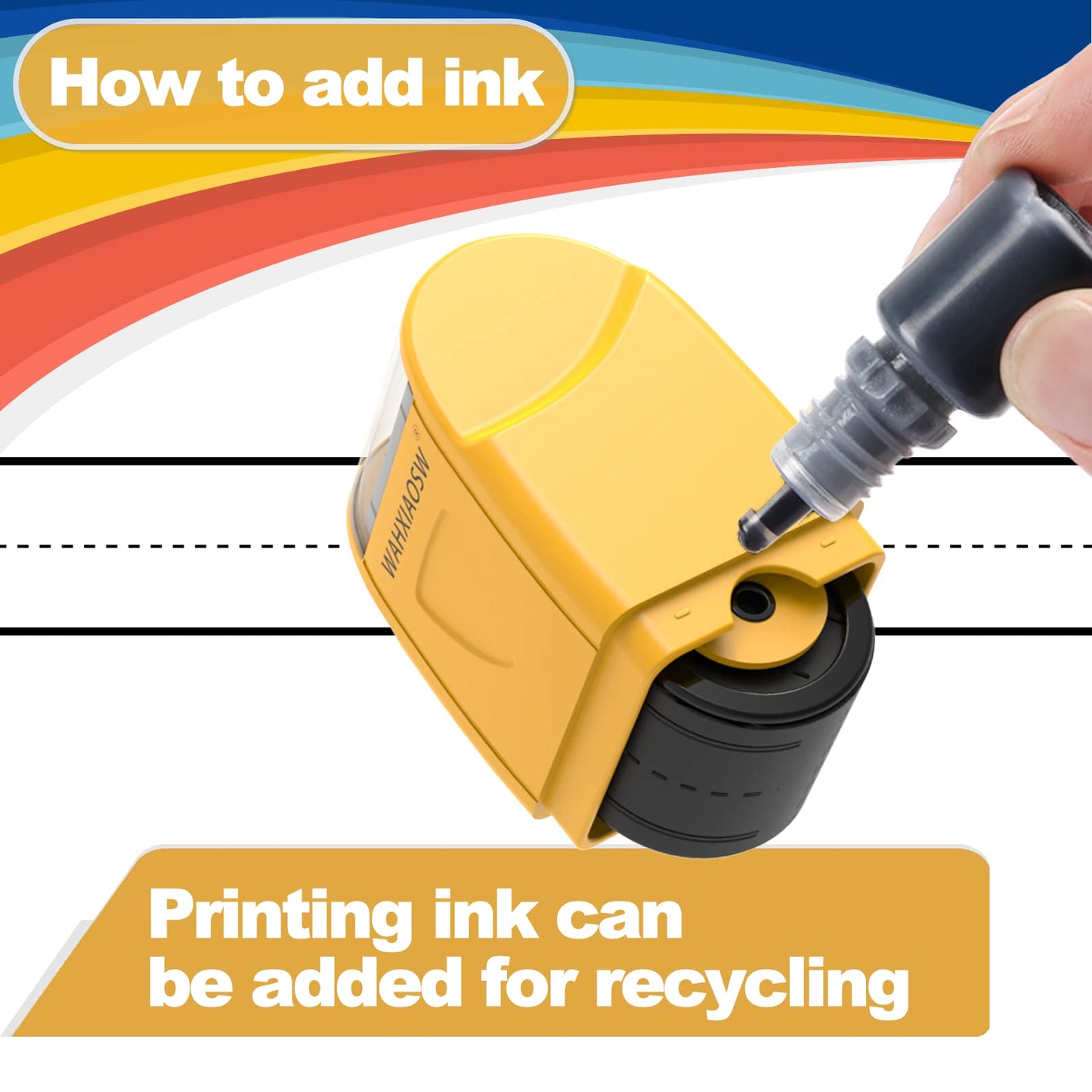 WAHXIAOSW Handwriting Lines Stamp Roller – Self-Inking Practice Tool for Kids & Teachers (Yellow)