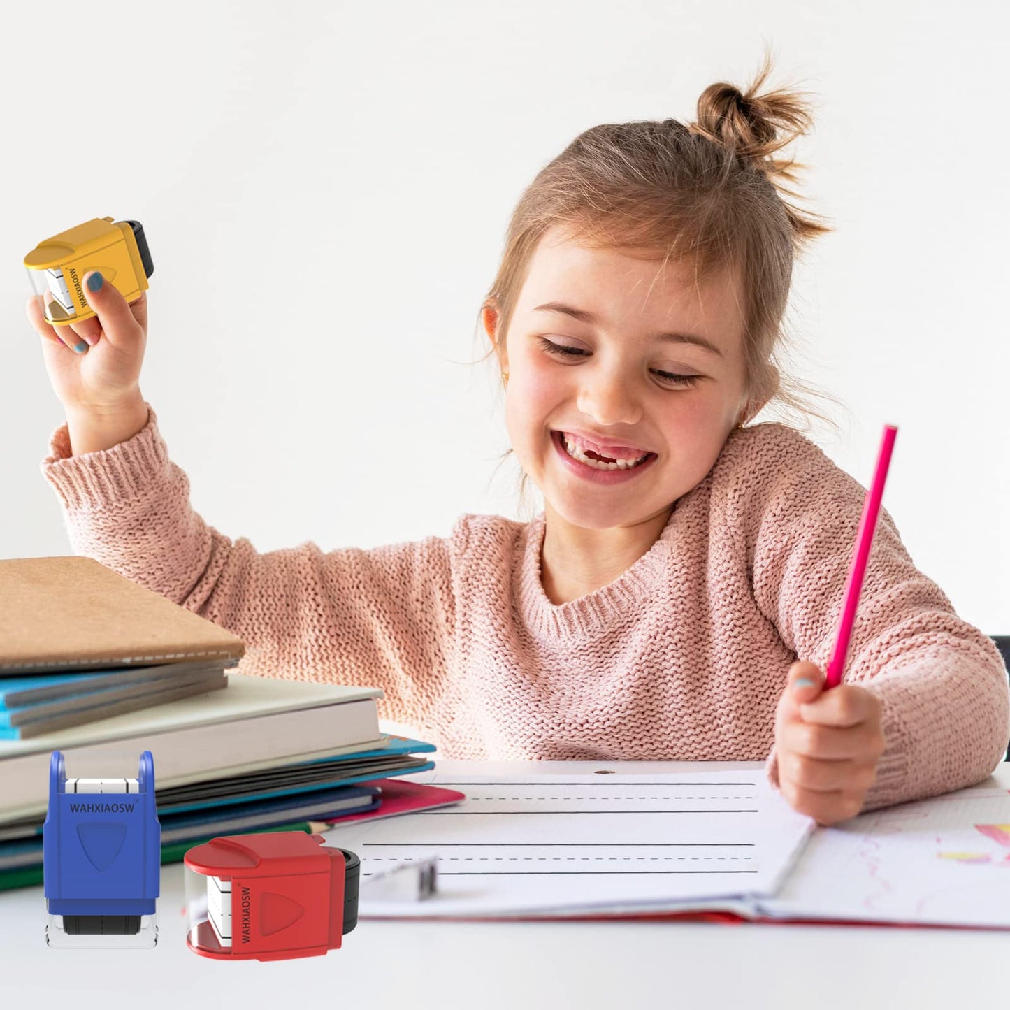 WAHXIAOSW Handwriting Lines Stamp Roller – Self-Inking Practice Tool for Kids & Teachers (Yellow)