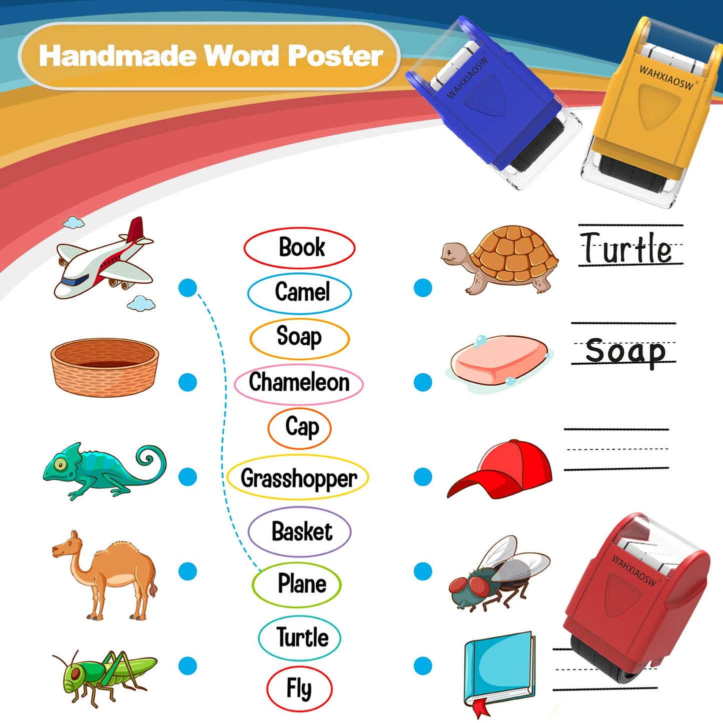 WAHXIAOSW Handwriting Lines Stamp Roller – Self-Inking Practice Tool for Kids & Teachers (Yellow)