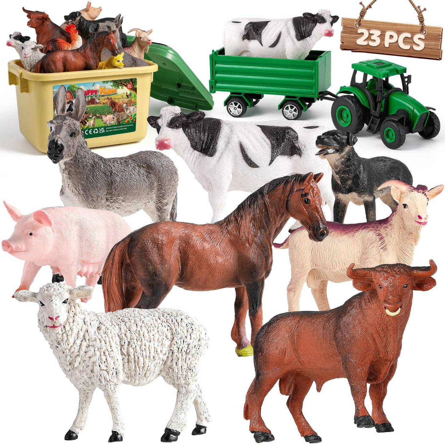 WAIIW Farm Animal Toys for Toddlers – 23-Piece Farm Playset with Realistic Figurines