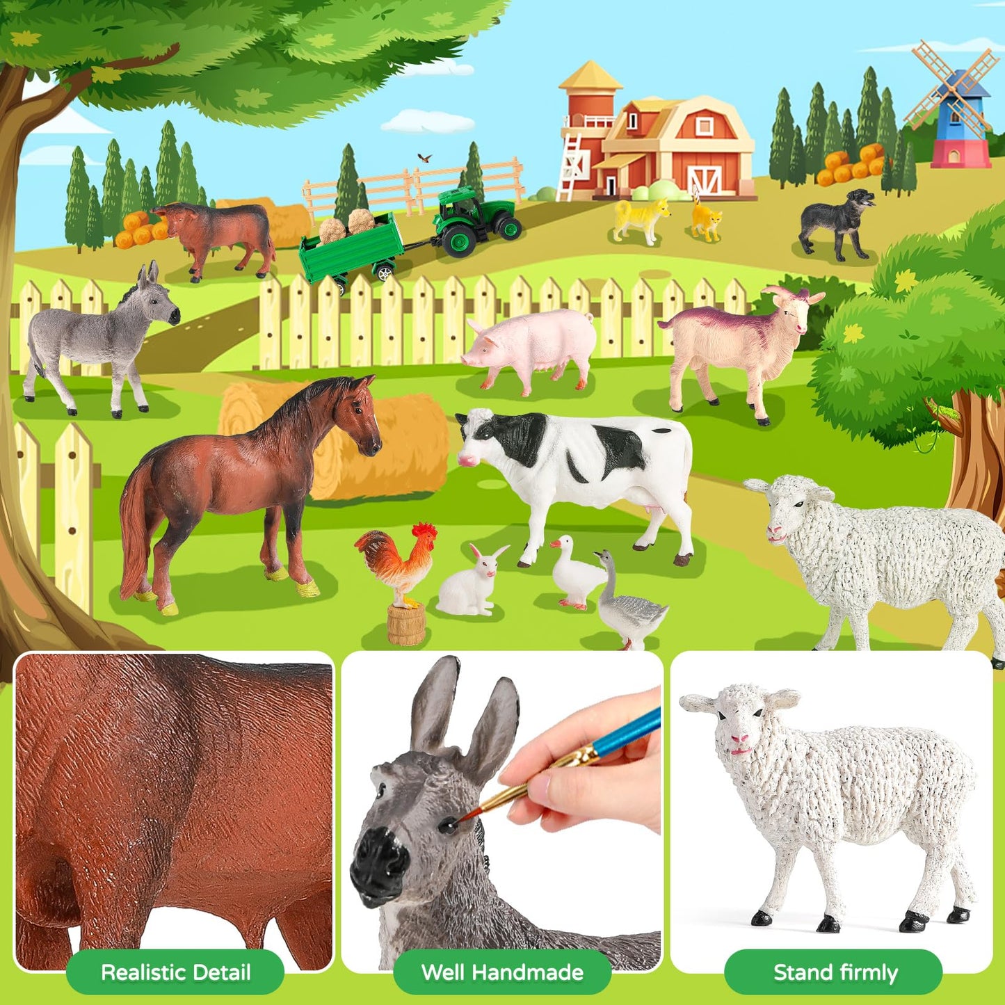 WAIIW Farm Animal Toys for Toddlers – 23-Piece Farm Playset with Realistic Figurines