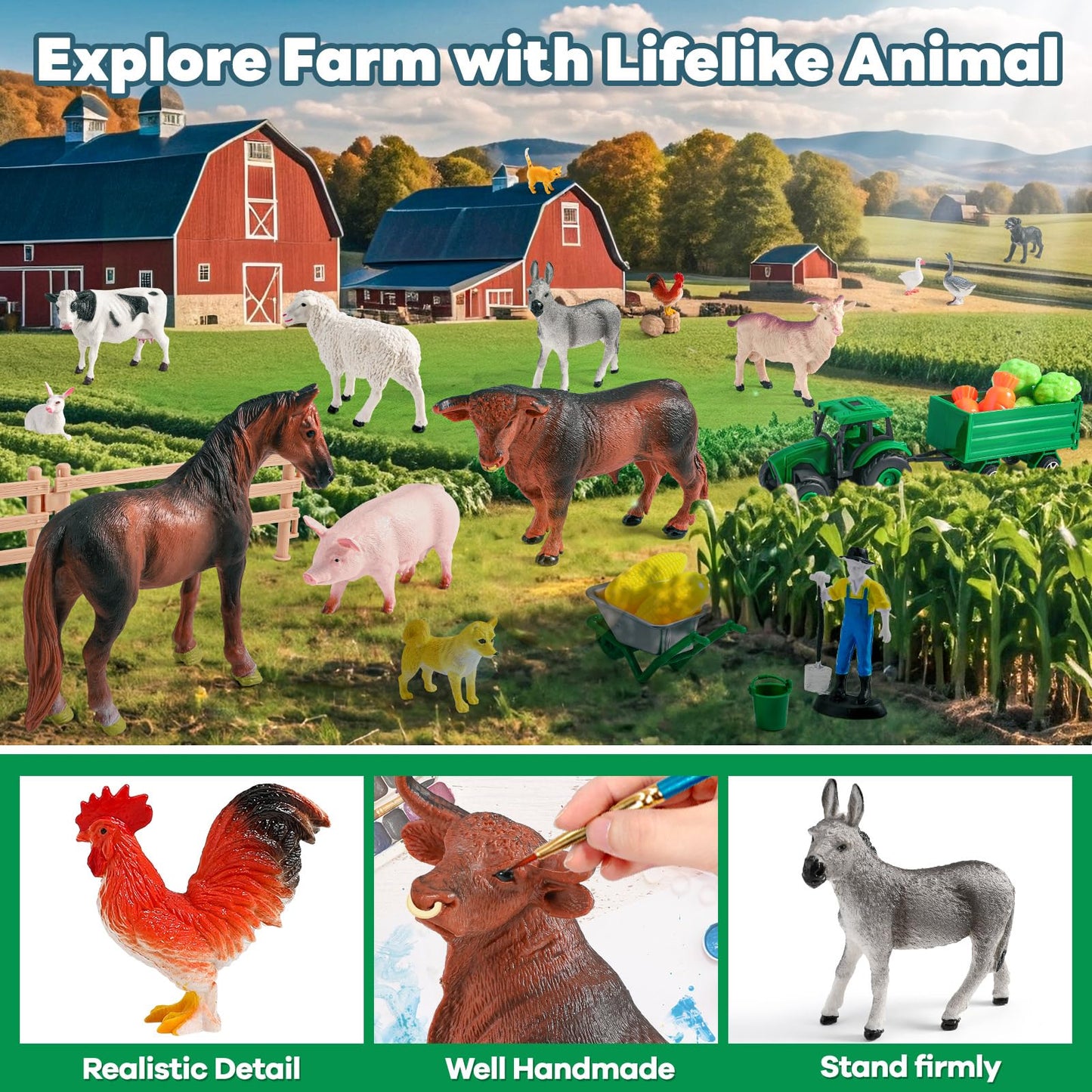 WAIIW Farm Animal Toys for Toddlers – 38 Pcs with Large 47.2x31.4-Inch Play Mat & Tractor Toy