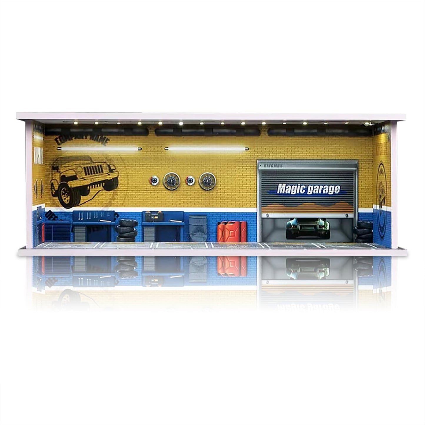 Waivvy 1/64 Scale Cars Display Garage with LED Light – Hot Wheels, Matchbox & More