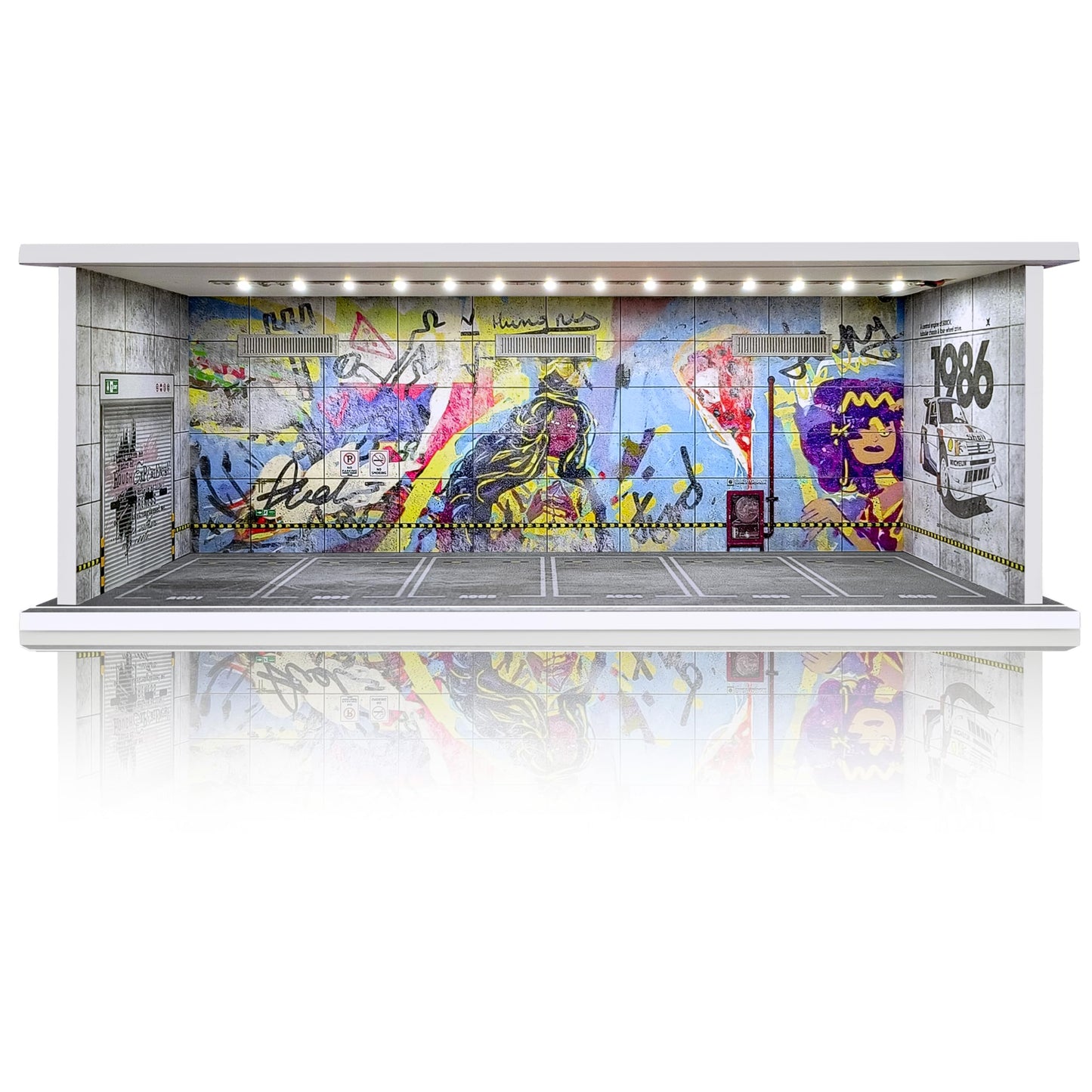 Waivvy 1/64 Scale Cars Display Case with LED Light – Graffiti Wall 1986
