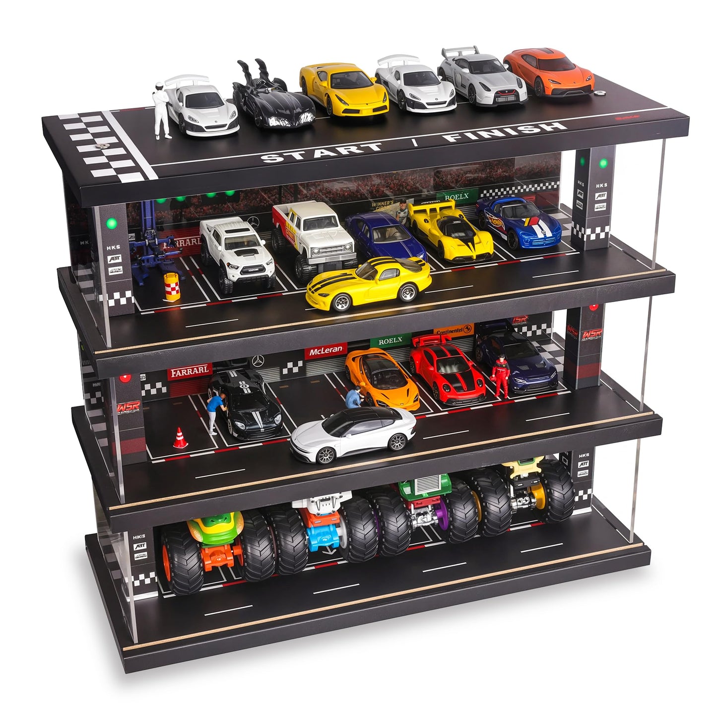 Waivvy Display Case for Hot Wheels: LED 4-Level 1:64 Diecast Storage Diorama