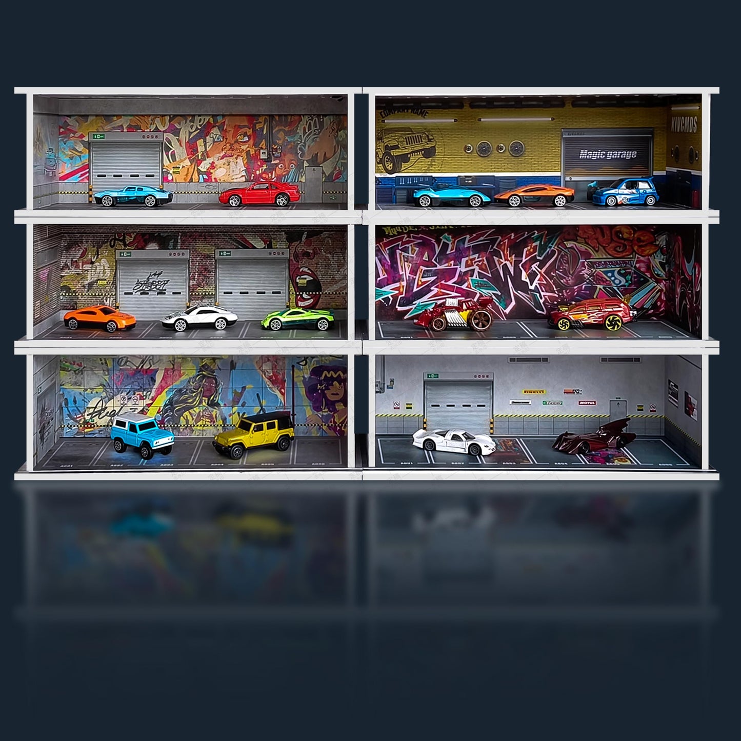 Waivvy 1/64 Scale Cars Display Garage with LED Lights — Graffiti Wall Edition