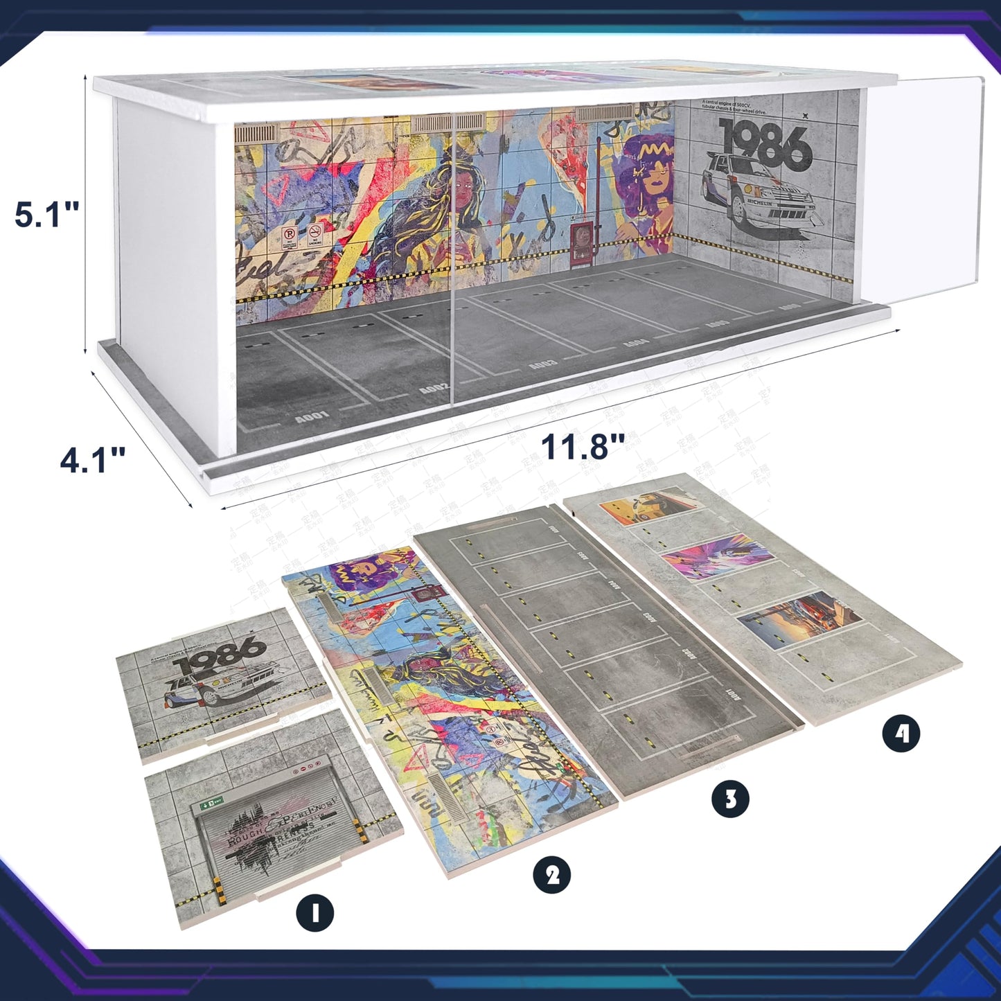 Waivvy 1/64 Scale Cars Display Case with LED Light – Graffiti Wall 1986