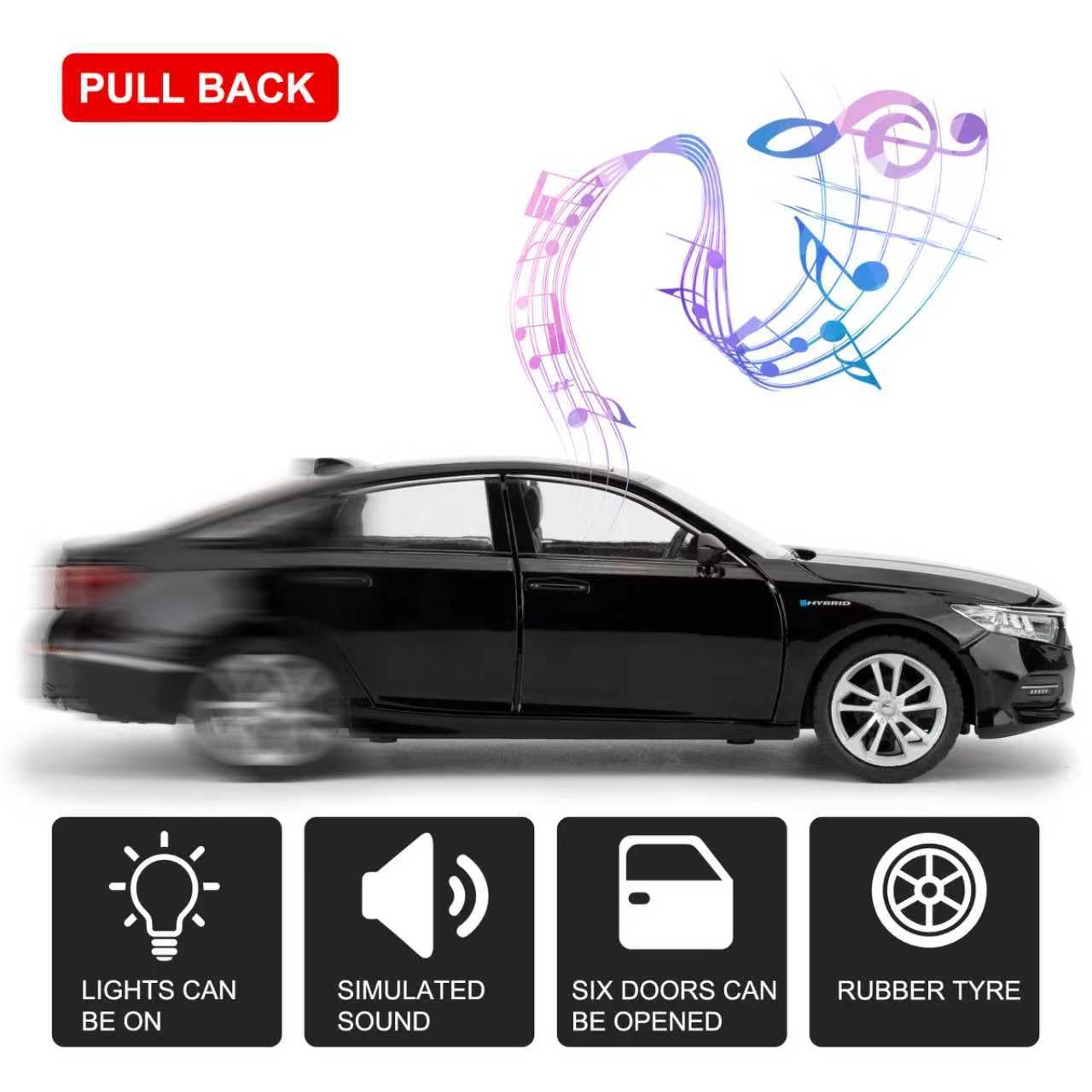 WAKAKAC 1:24 Accord Toy Car – Pull-Back Die-Cast with Lights & Sounds | Gift for Kids & Collectors