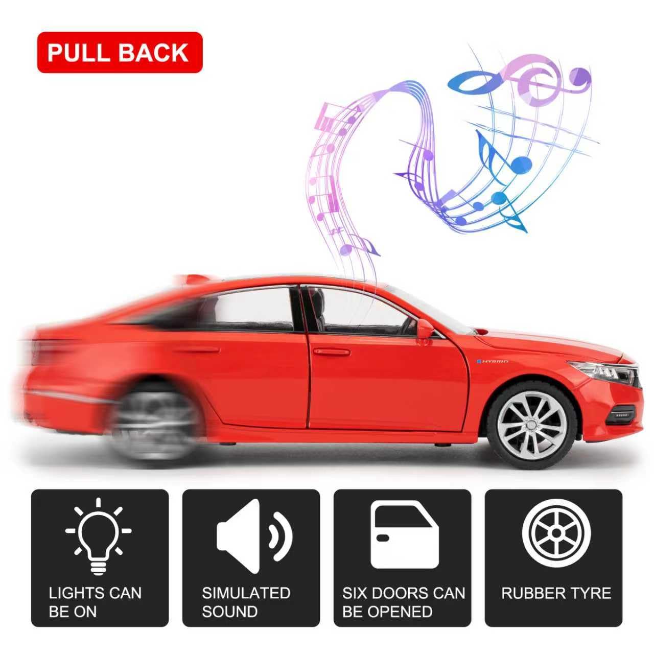 WAKAKAC 1:24 Accord Toy Car – Pull-Back Diecast with Lights & Sounds