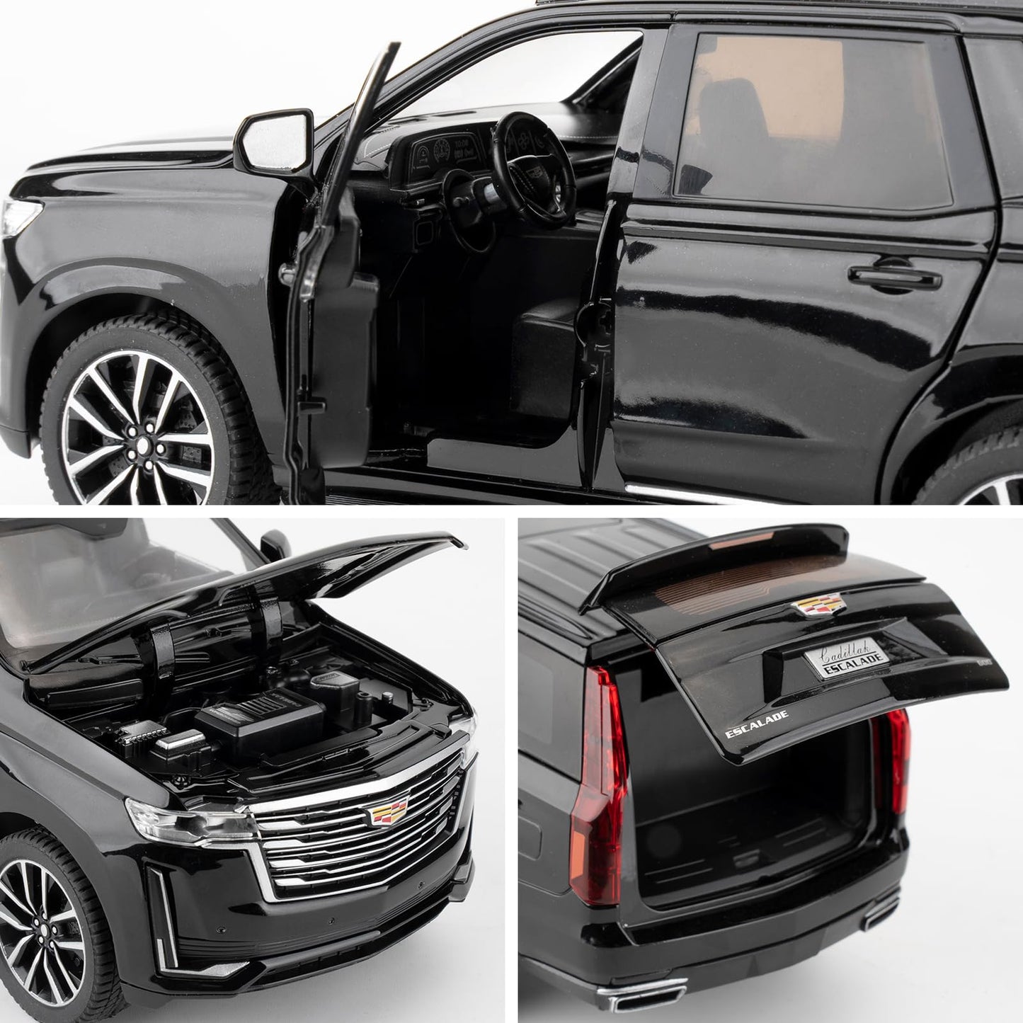 WAKAKAC 1:24 Escalade Toy Car – Alloy Diecast with Lights, Sounds, Pull-Back (Black)