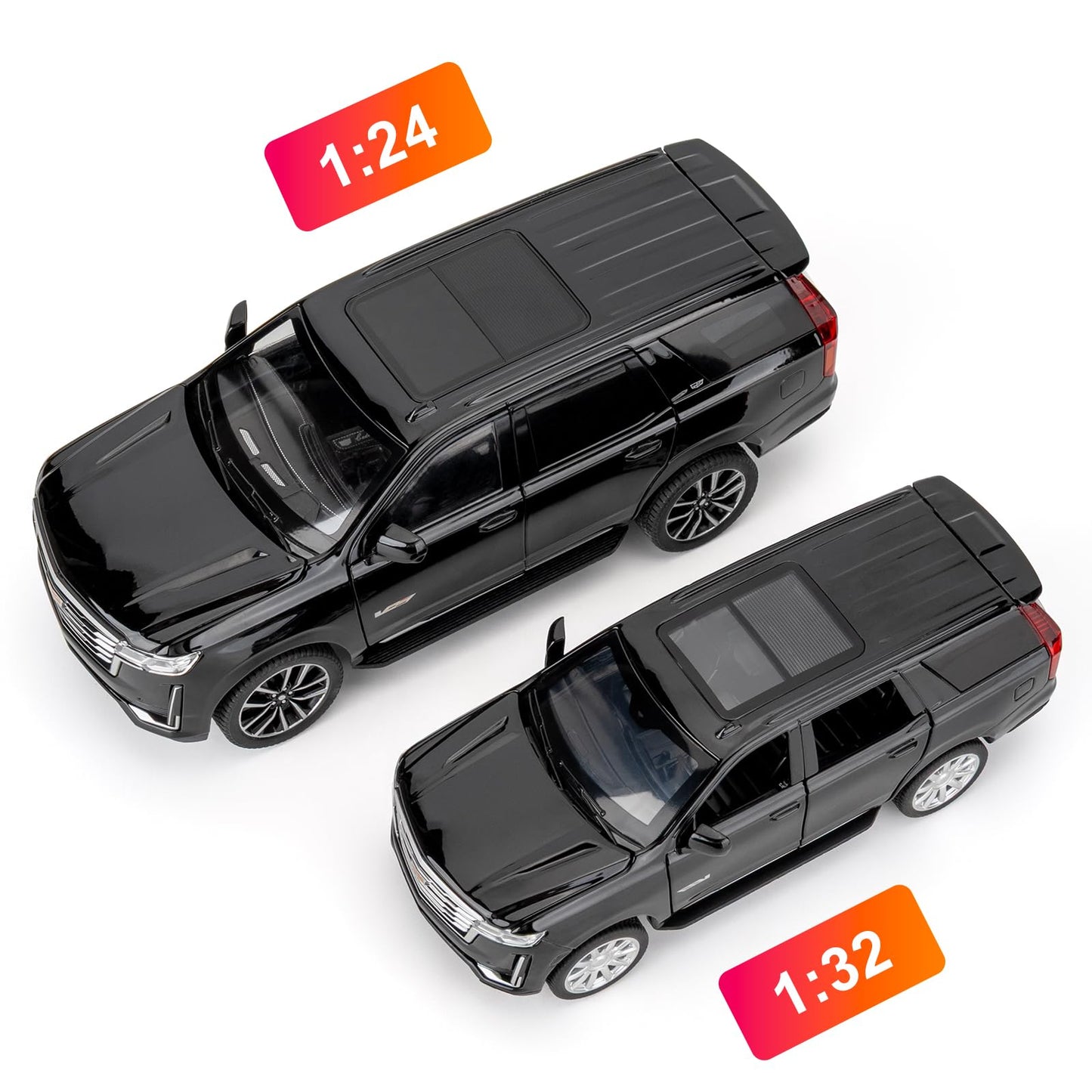 WAKAKAC 1:24 Escalade Toy Car – Alloy Diecast with Lights, Sounds, Pull-Back (Black)