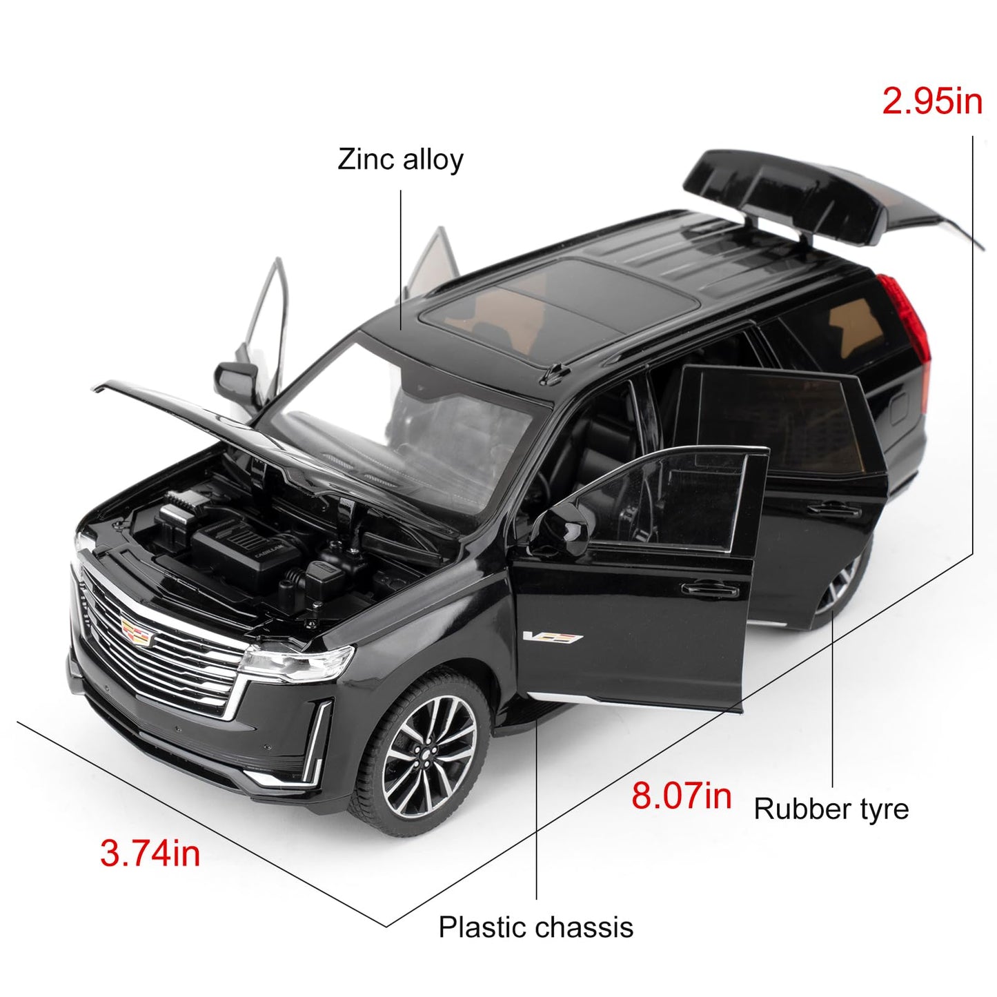 WAKAKAC 1:24 Escalade Toy Car – Alloy Diecast with Lights, Sounds, Pull-Back (Black)